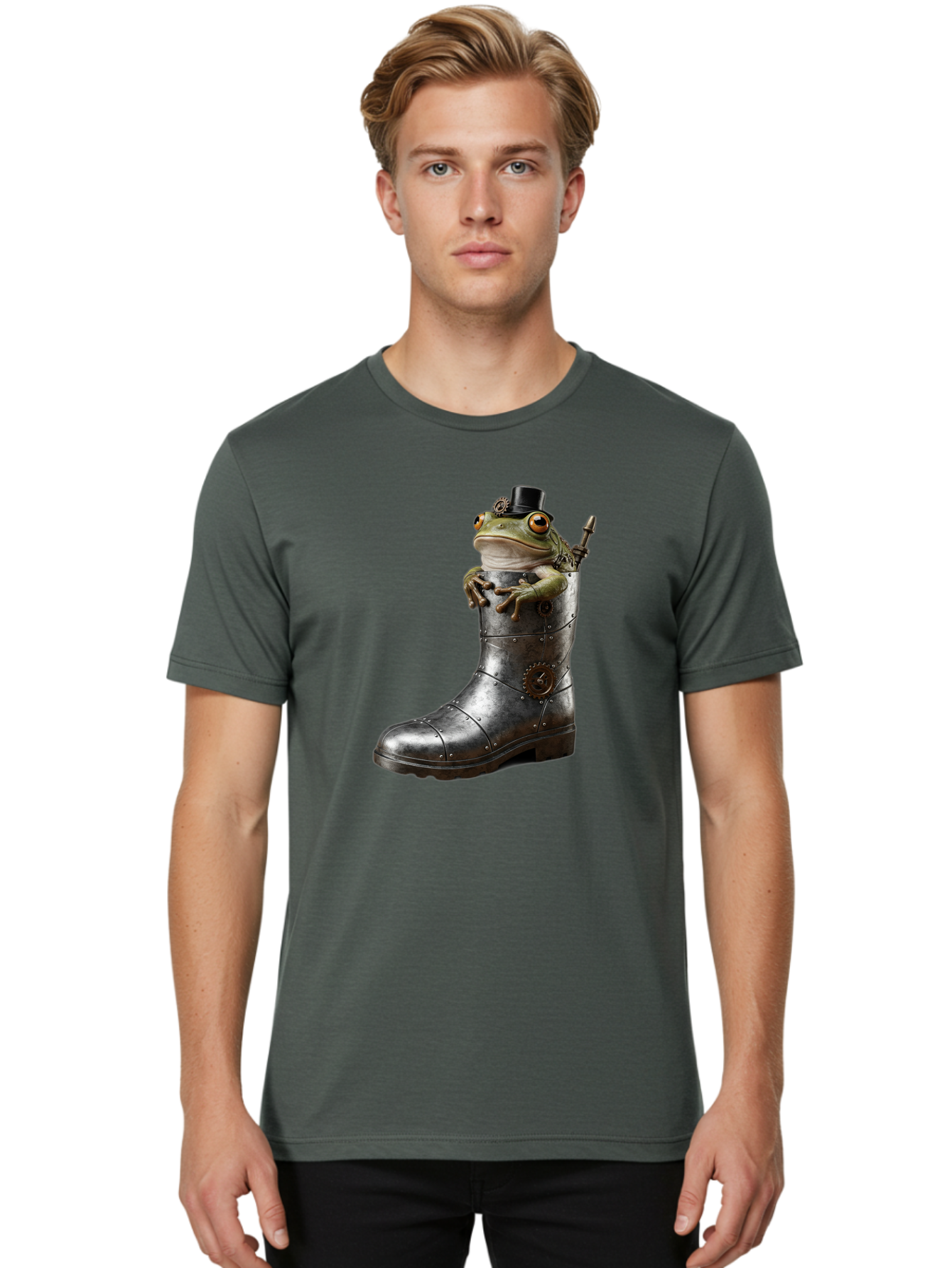 Frog-In-Steampunk-Boot Men'S Graphic Tee, 100% Cotton, Comfortable Casual Summer Wear, Machine Washable, Vintage Camera, Old Camera, Antique Camera, Black Camera, Classic Photography, Photography Equipment, Nostalgic Device, Film Camera, Bam451