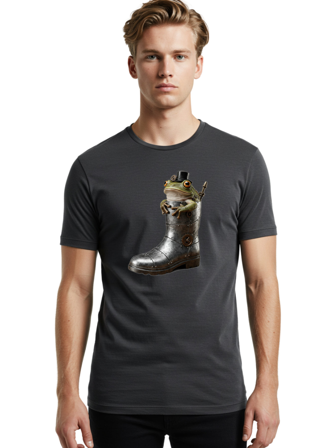 Frog-In-Steampunk-Boot Men'S Graphic Tee, 100% Cotton, Comfortable Casual Summer Wear, Machine Washable, Vintage Camera, Old Camera, Antique Camera, Black Camera, Classic Photography, Photography Equipment, Nostalgic Device, Film Camera, Bam451