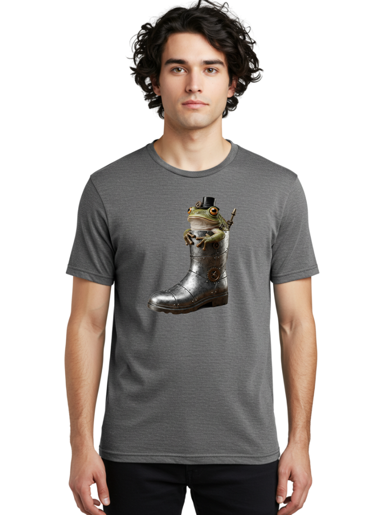 Frog-In-Steampunk-Boot Men'S Graphic Tee, 100% Cotton, Comfortable Casual Summer Wear, Machine Washable, Vintage Camera, Old Camera, Antique Camera, Black Camera, Classic Photography, Photography Equipment, Nostalgic Device, Film Camera, Bam451