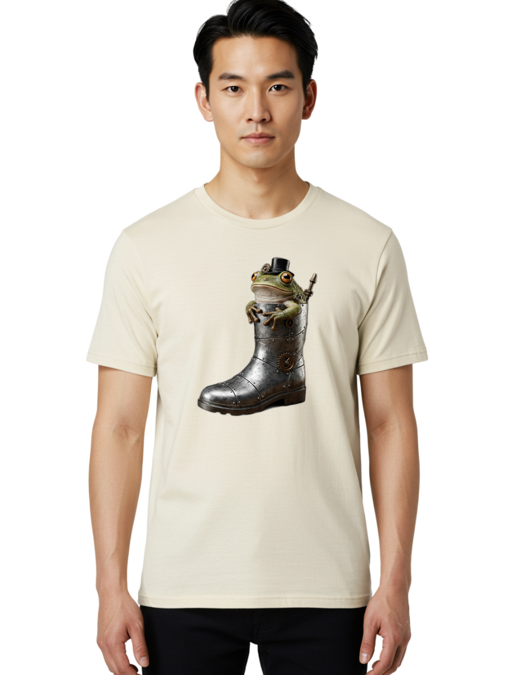 Frog-In-Steampunk-Boot Men'S Graphic Tee, 100% Cotton, Comfortable Casual Summer Wear, Machine Washable, Vintage Camera, Old Camera, Antique Camera, Black Camera, Classic Photography, Photography Equipment, Nostalgic Device, Film Camera, Bam451