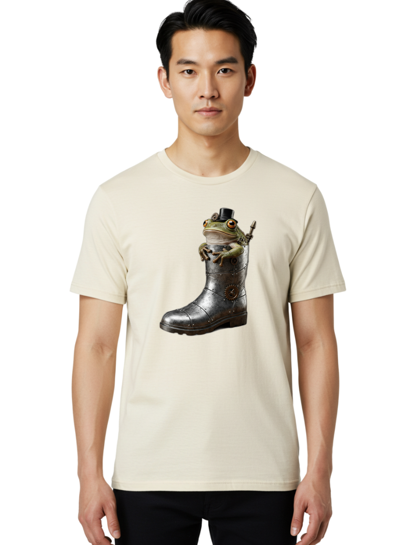 Frog-In-Steampunk-Boot Men'S Graphic Tee, 100% Cotton, Comfortable Casual Summer Wear, Machine Washable, Vintage Camera, Old Camera, Antique Camera, Black Camera, Classic Photography, Photography Equipment, Nostalgic Device, Film Camera, Bam451