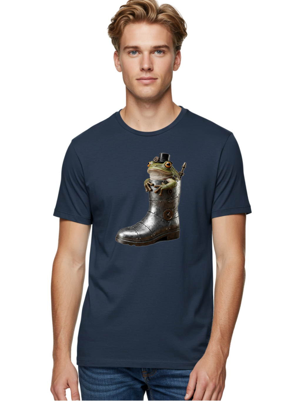 Frog-In-Steampunk-Boot Men'S Graphic Tee, 100% Cotton, Comfortable Casual Summer Wear, Machine Washable, Vintage Camera, Old Camera, Antique Camera, Black Camera, Classic Photography, Photography Equipment, Nostalgic Device, Film Camera, Bam451