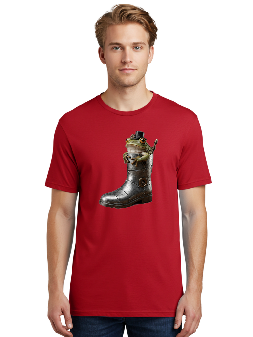 Frog-In-Steampunk-Boot Men'S Graphic Tee, 100% Cotton, Comfortable Casual Summer Wear, Machine Washable, Vintage Camera, Old Camera, Antique Camera, Black Camera, Classic Photography, Photography Equipment, Nostalgic Device, Film Camera, Bam451