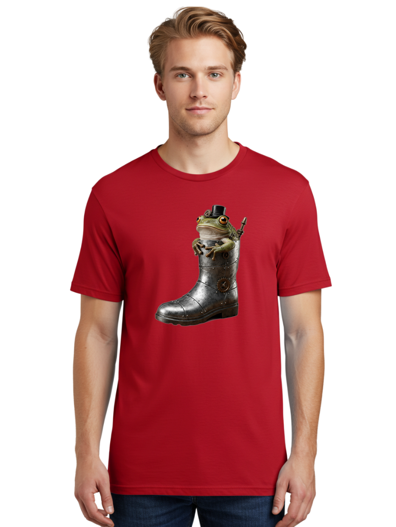Frog-In-Steampunk-Boot Men'S Graphic Tee, 100% Cotton, Comfortable Casual Summer Wear, Machine Washable, Vintage Camera, Old Camera, Antique Camera, Black Camera, Classic Photography, Photography Equipment, Nostalgic Device, Film Camera, Bam451