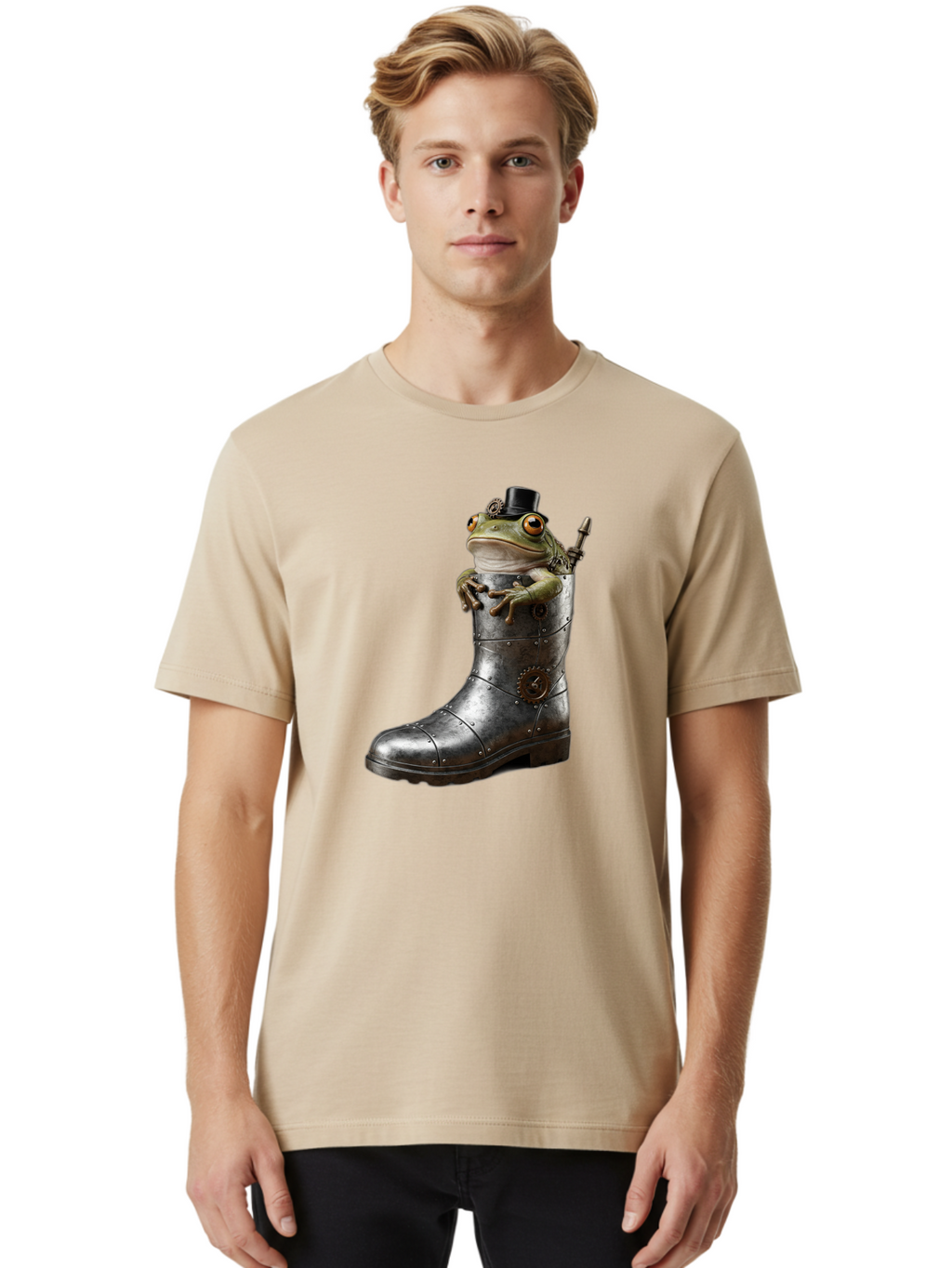 Frog-In-Steampunk-Boot Men'S Graphic Tee, 100% Cotton, Comfortable Casual Summer Wear, Machine Washable, Vintage Camera, Old Camera, Antique Camera, Black Camera, Classic Photography, Photography Equipment, Nostalgic Device, Film Camera, Bam451