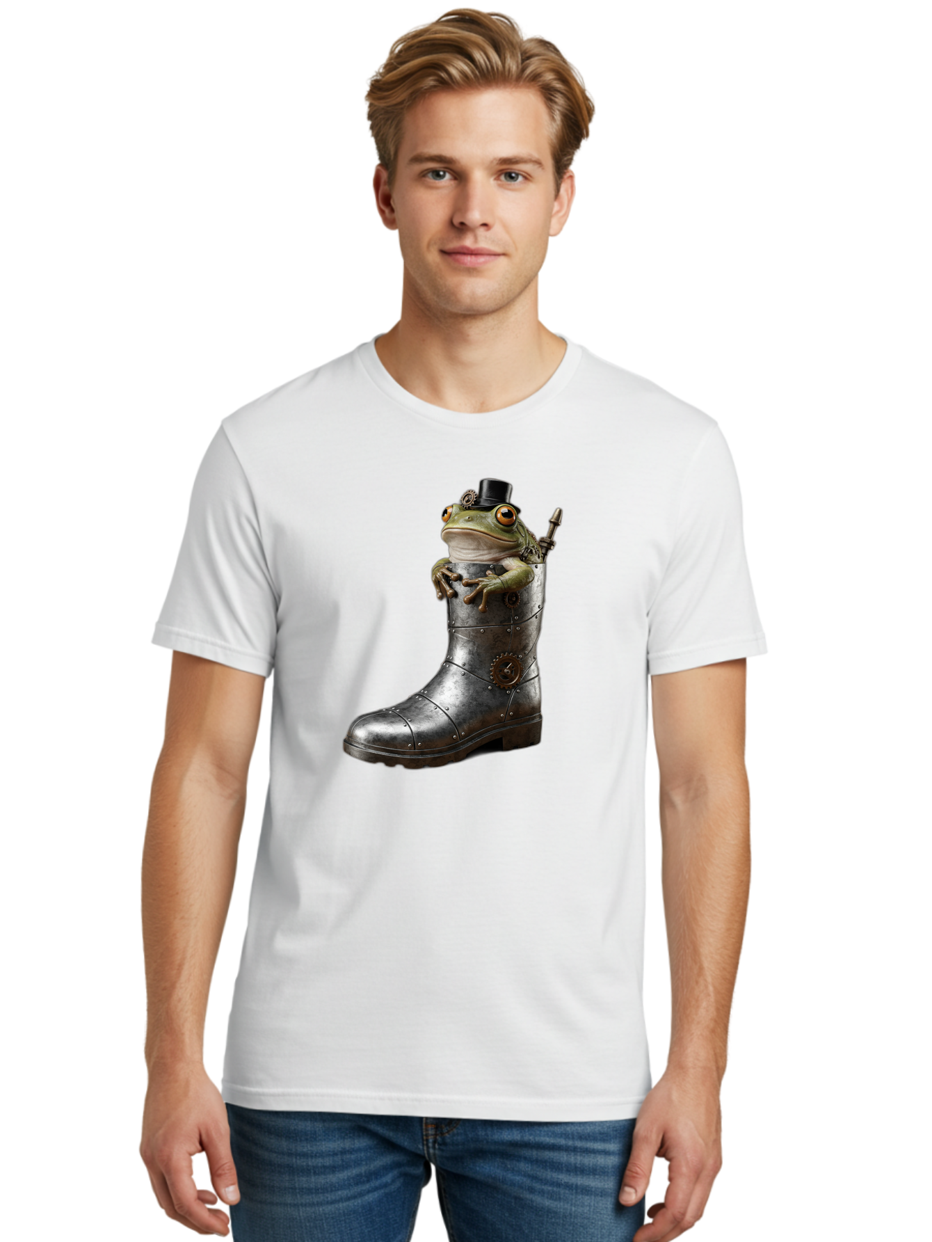 Frog-In-Steampunk-Boot Men'S Graphic Tee, 100% Cotton, Comfortable Casual Summer Wear, Machine Washable, Vintage Camera, Old Camera, Antique Camera, Black Camera, Classic Photography, Photography Equipment, Nostalgic Device, Film Camera, Bam451