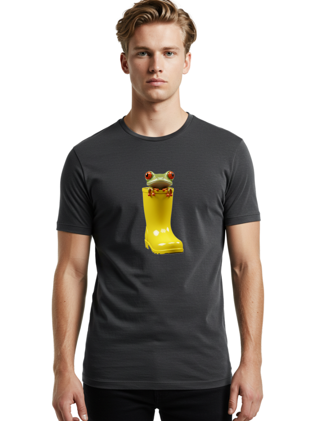 Frog-In-Yellow-Rain-Boot Men'S Graphic Tee, 100% Cotton, Comfortable Casual Summer Wear, Machine Washable, Vintage Camera, Old Camera, Antique Camera, Black Camera, Classic Photography, Photography Equipment, Nostalgic Device, Film Camera, Bam452