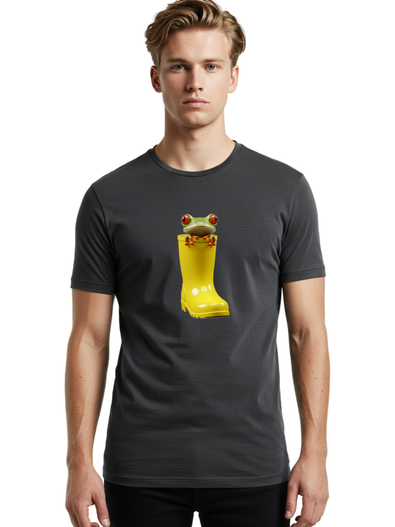 Frog-In-Yellow-Rain-Boot Men'S Graphic Tee, 100% Cotton, Comfortable Casual Summer Wear, Machine Washable, Vintage Camera, Old Camera, Antique Camera, Black Camera, Classic Photography, Photography Equipment, Nostalgic Device, Film Camera, Bam452