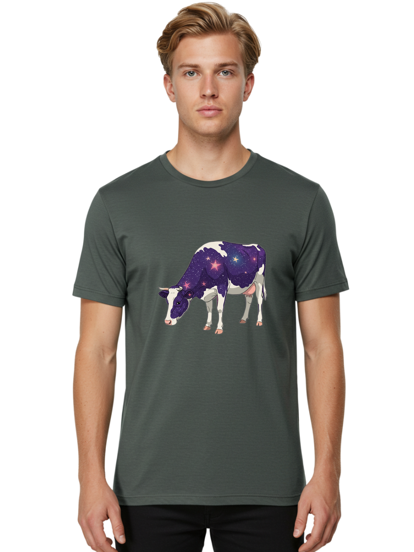 Galaxy-Cow-1 Men'S Graphic Tee, 100% Cotton, Comfortable Casual Summer Wear, Machine Washable, Vintage Camera, Old Camera, Antique Camera, Black Camera, Classic Photography, Photography Equipment, Nostalgic Device, Film Camera, Camera Art Bam469