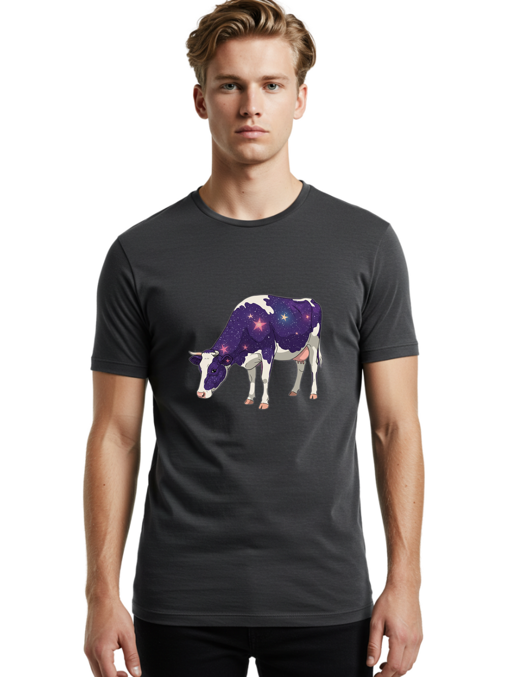 Galaxy-Cow-1 Men'S Graphic Tee, 100% Cotton, Comfortable Casual Summer Wear, Machine Washable, Vintage Camera, Old Camera, Antique Camera, Black Camera, Classic Photography, Photography Equipment, Nostalgic Device, Film Camera, Camera Art Bam469
