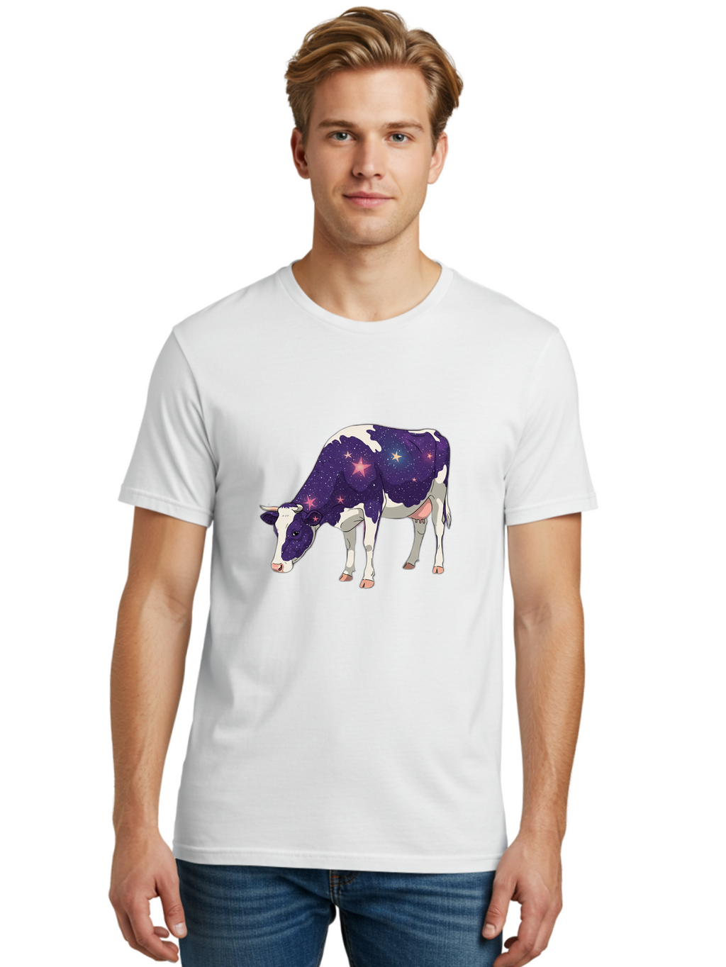 Galaxy-Cow-1 Men'S Graphic Tee, 100% Cotton, Comfortable Casual Summer Wear, Machine Washable, Vintage Camera, Old Camera, Antique Camera, Black Camera, Classic Photography, Photography Equipment, Nostalgic Device, Film Camera, Camera Art Bam469