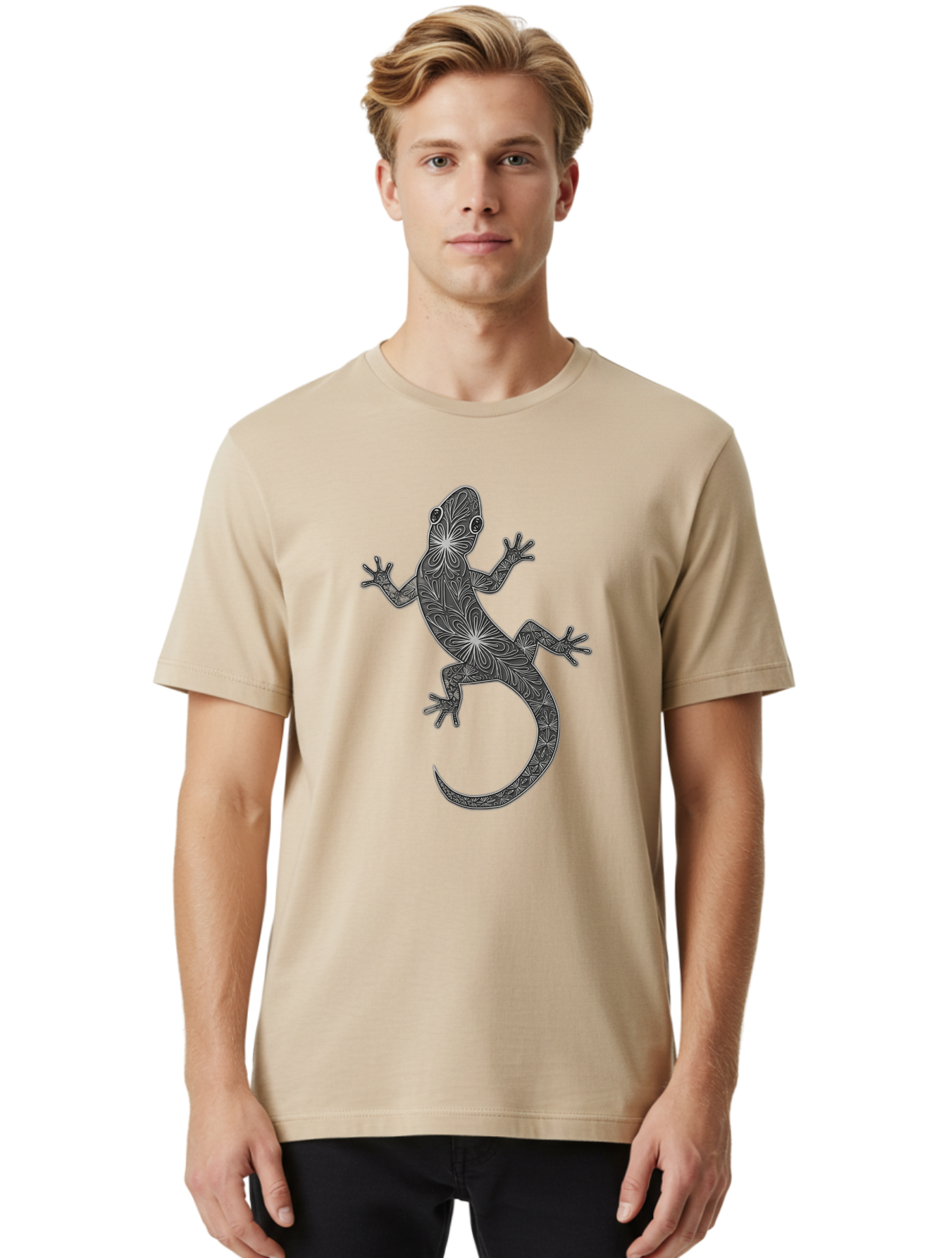 Gecko-Illustration Men'S Graphic Tee, 100% Cotton, Comfortable Casual Summer Wear, Machine Washable, Vintage Camera, Old Camera, Antique Camera, Black Camera, Classic Photography, Photography Equipment, Nostalgic Device, Film Camera, Bam480