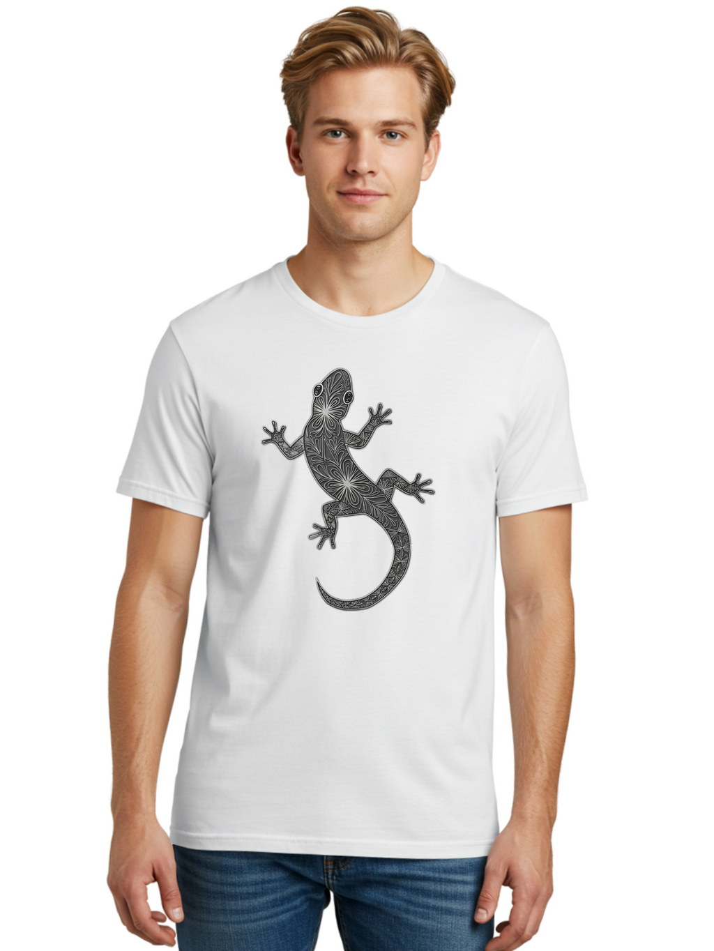 Gecko-Illustration Men'S Graphic Tee, 100% Cotton, Comfortable Casual Summer Wear, Machine Washable, Vintage Camera, Old Camera, Antique Camera, Black Camera, Classic Photography, Photography Equipment, Nostalgic Device, Film Camera, Bam480