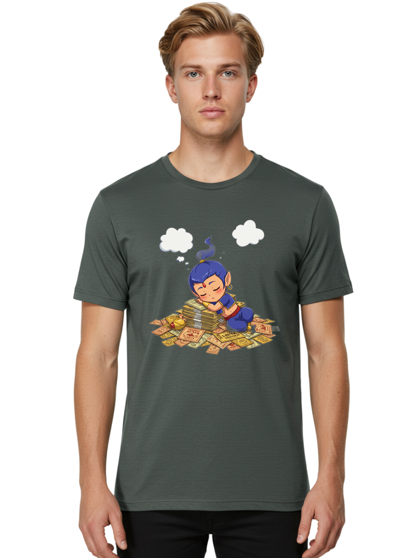 Genie-Sleeping-On-Money Men'S Graphic Tee, 100% Cotton, Comfortable Casual Summer Wear, Machine Washable, Vintage Camera, Old Camera, Antique Camera, Black Camera, Classic Photography, Photography Equipment, Nostalgic Device, Film Camera, Bam495