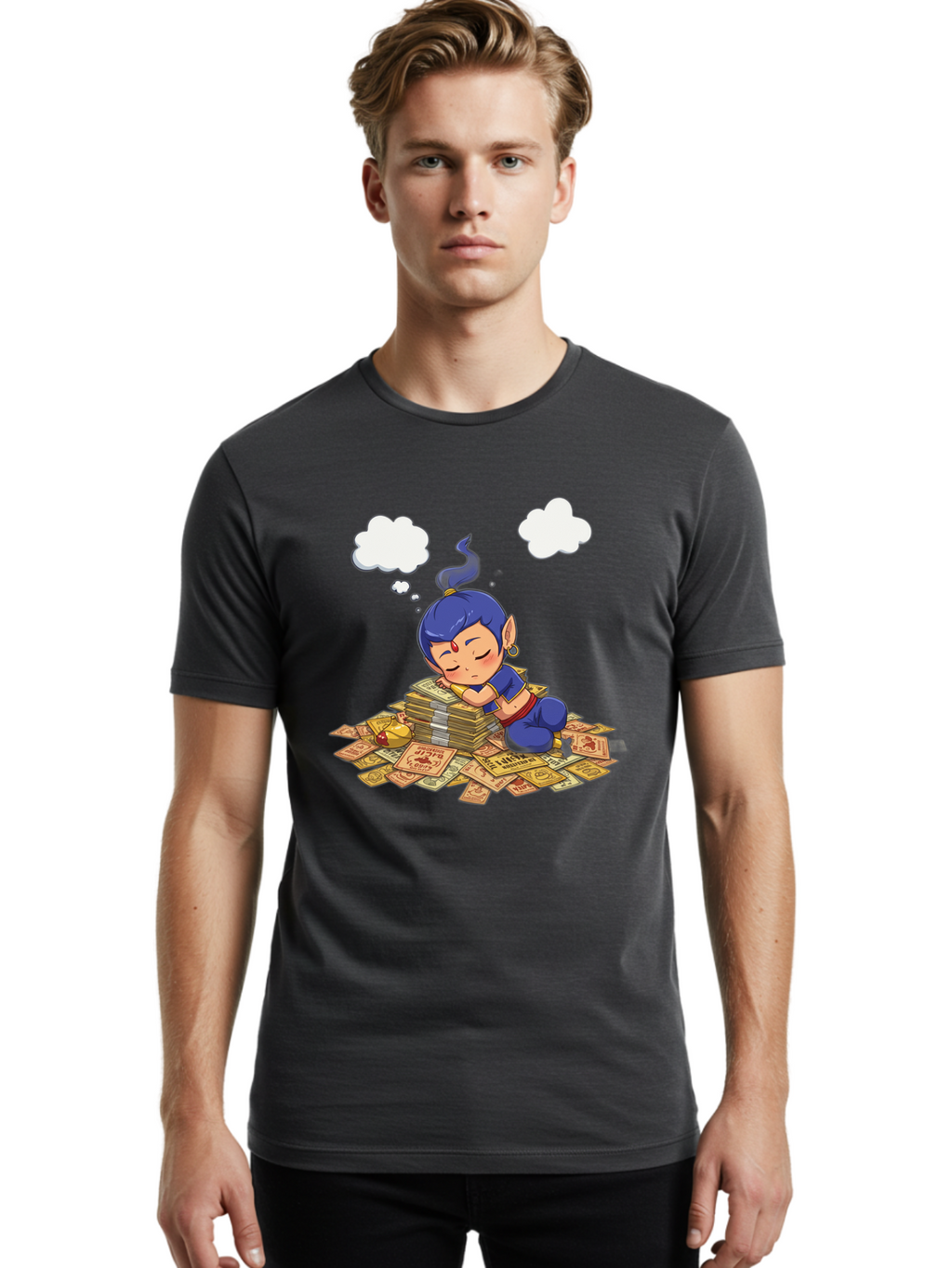 Genie-Sleeping-On-Money Men'S Graphic Tee, 100% Cotton, Comfortable Casual Summer Wear, Machine Washable, Vintage Camera, Old Camera, Antique Camera, Black Camera, Classic Photography, Photography Equipment, Nostalgic Device, Film Camera, Bam495