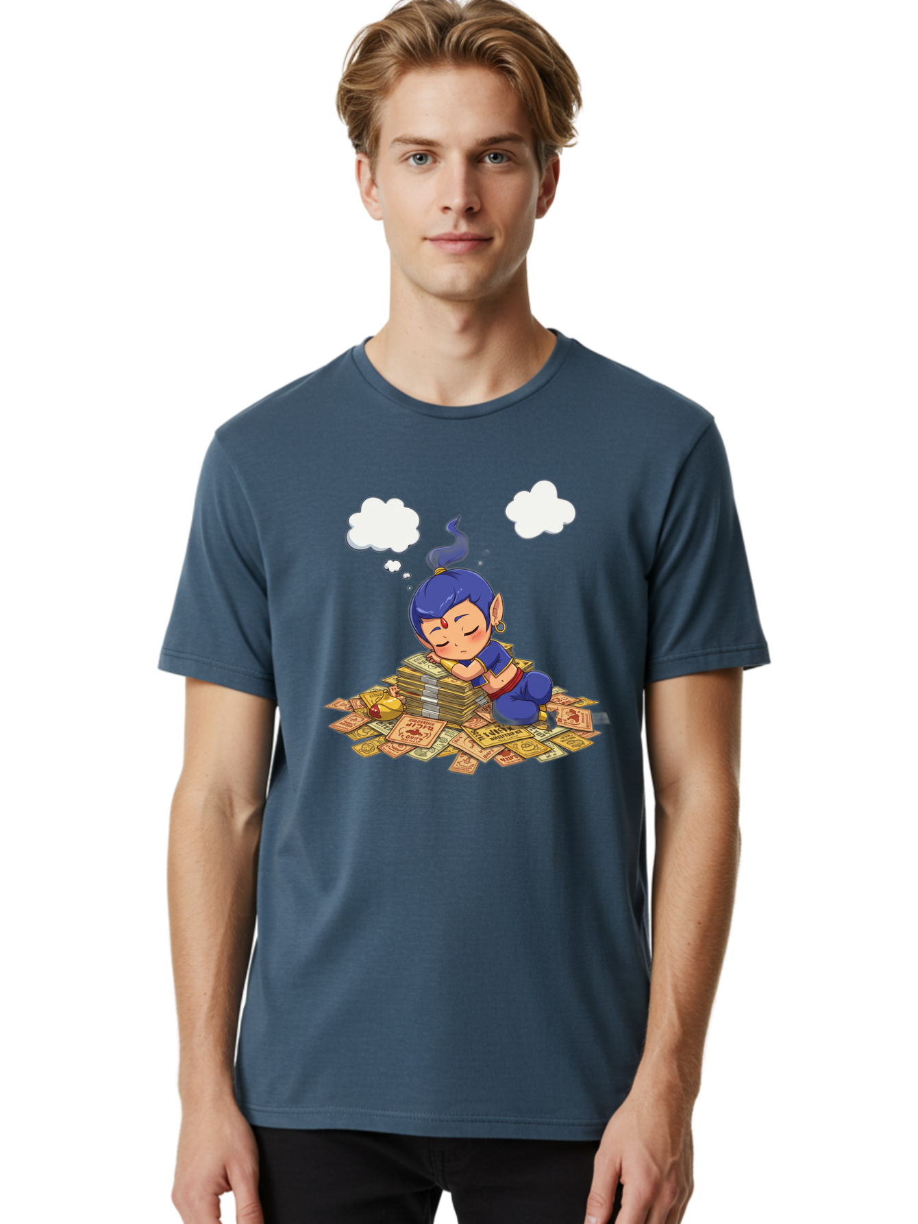 Genie-Sleeping-On-Money Men'S Graphic Tee, 100% Cotton, Comfortable Casual Summer Wear, Machine Washable, Vintage Camera, Old Camera, Antique Camera, Black Camera, Classic Photography, Photography Equipment, Nostalgic Device, Film Camera, Bam495