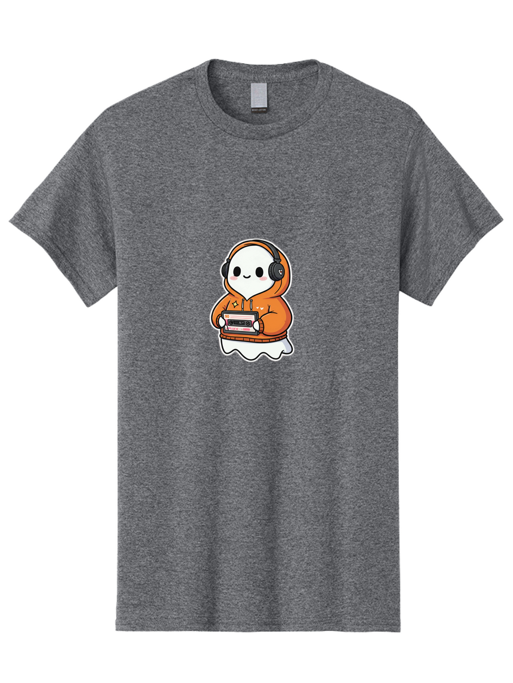 Ghost-Character-With-Cassette-Player Men'S Graphic Tee, 100% Cotton, Comfortable Casual Summer Wear, Machine Washable, Vintage Camera, Old Camera, Antique Camera, Black Camera, Classic Photography, Photography Equipment, Nostalgic Device, Bam512