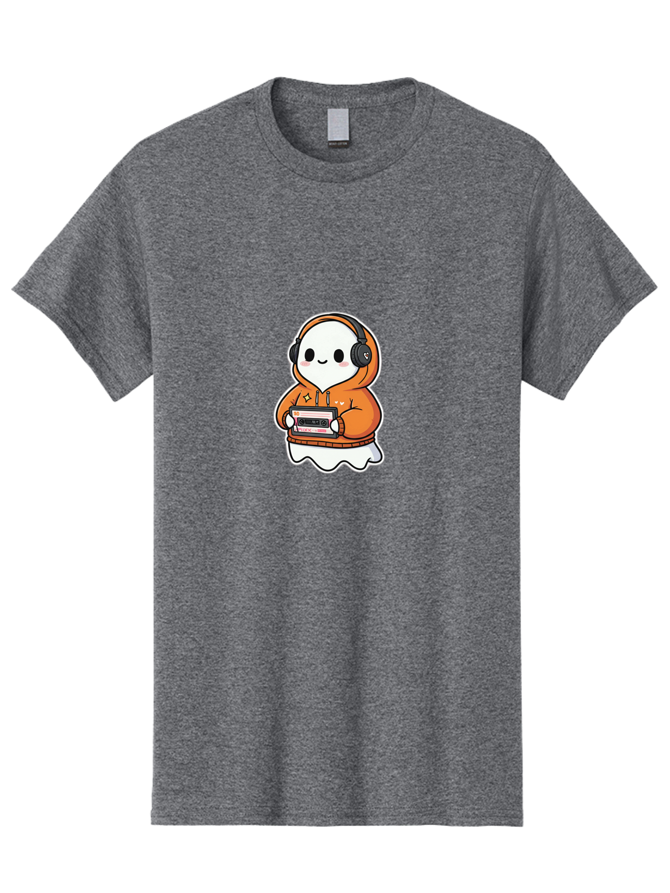 Ghost-Character-With-Cassette-Player Men'S Graphic Tee, 100% Cotton, Comfortable Casual Summer Wear, Machine Washable, Vintage Camera, Old Camera, Antique Camera, Black Camera, Classic Photography, Photography Equipment, Nostalgic Device, Bam512