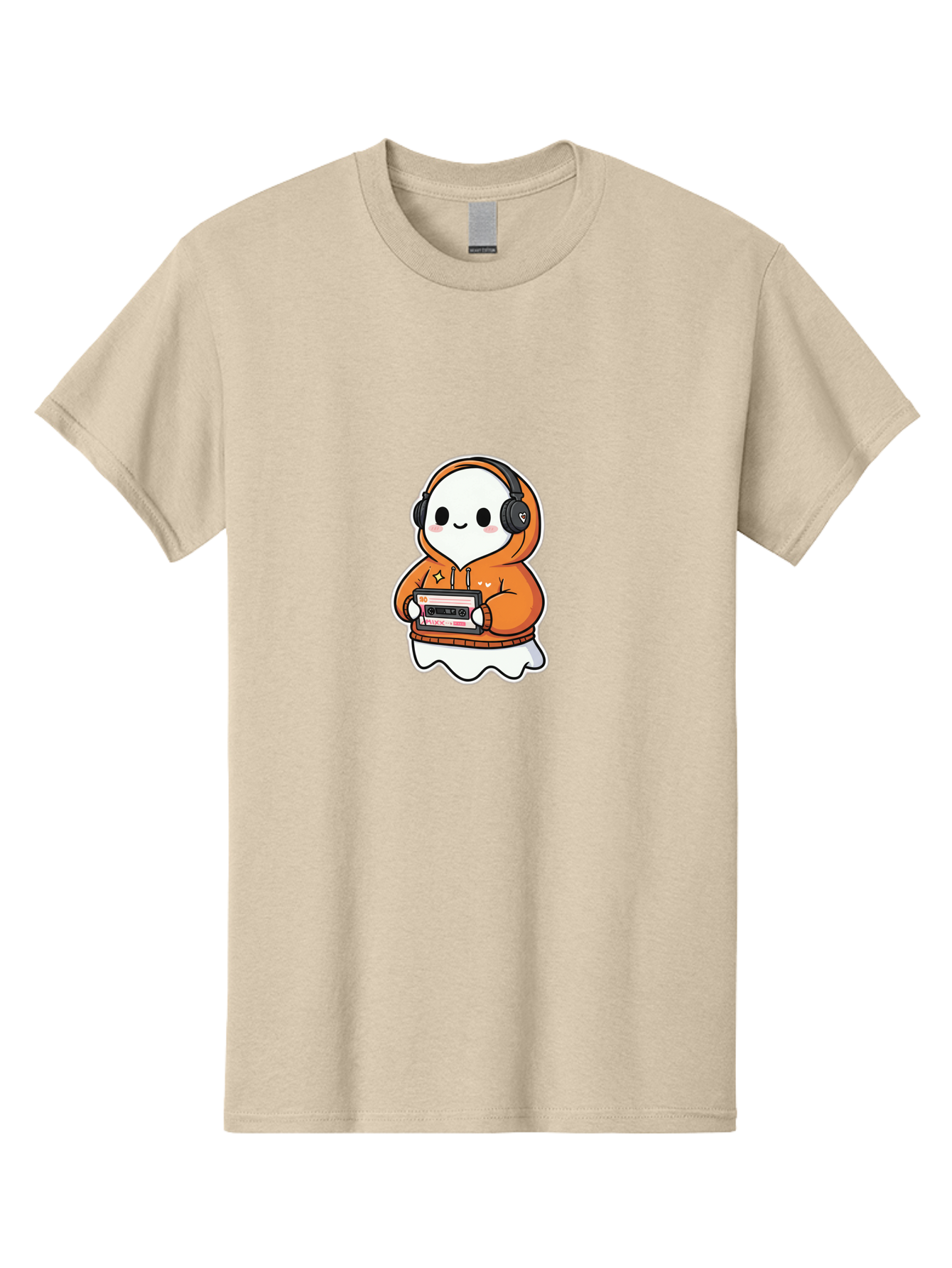 Ghost-Character-With-Cassette-Player Men'S Graphic Tee, 100% Cotton, Comfortable Casual Summer Wear, Machine Washable, Vintage Camera, Old Camera, Antique Camera, Black Camera, Classic Photography, Photography Equipment, Nostalgic Device, Bam512