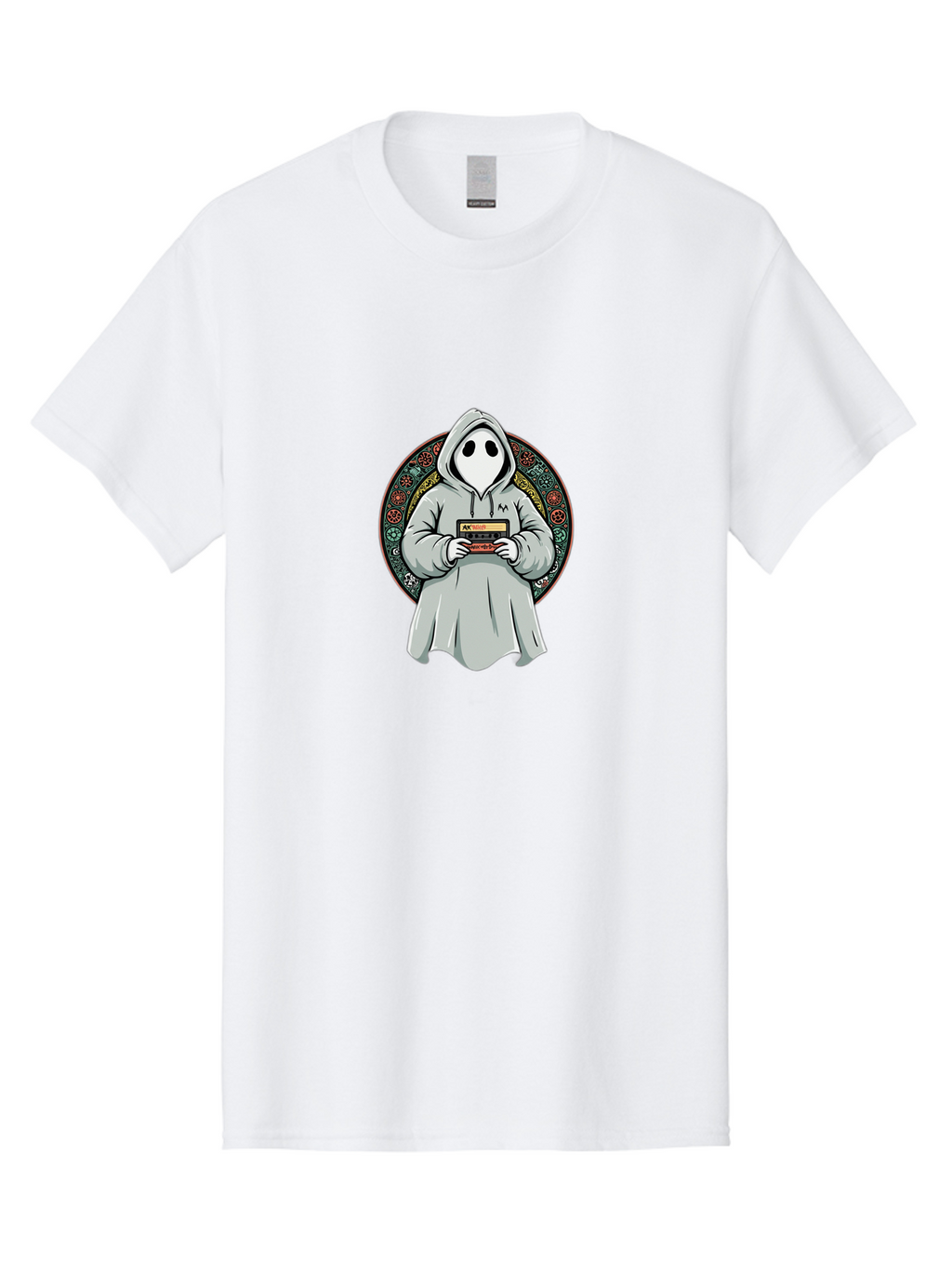 Ghost-Holding-Game-Cartridge Men'S Graphic Tee, 100% Cotton, Comfortable Casual Summer Wear, Machine Washable, Vintage Camera, Old Camera, Antique Camera, Black Camera, Classic Photography, Photography Equipment, Nostalgic Device, Film Camera, Bam514