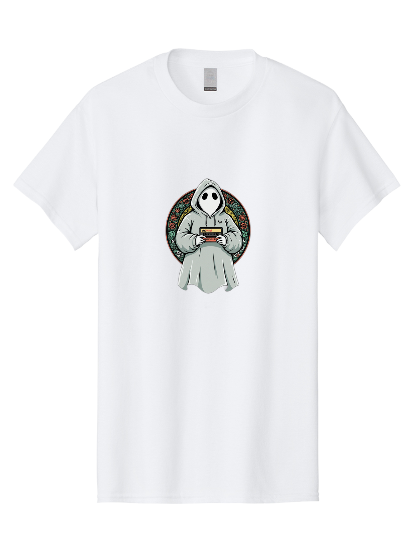 Ghost-Holding-Game-Cartridge Men'S Graphic Tee, 100% Cotton, Comfortable Casual Summer Wear, Machine Washable, Vintage Camera, Old Camera, Antique Camera, Black Camera, Classic Photography, Photography Equipment, Nostalgic Device, Film Camera, Bam514