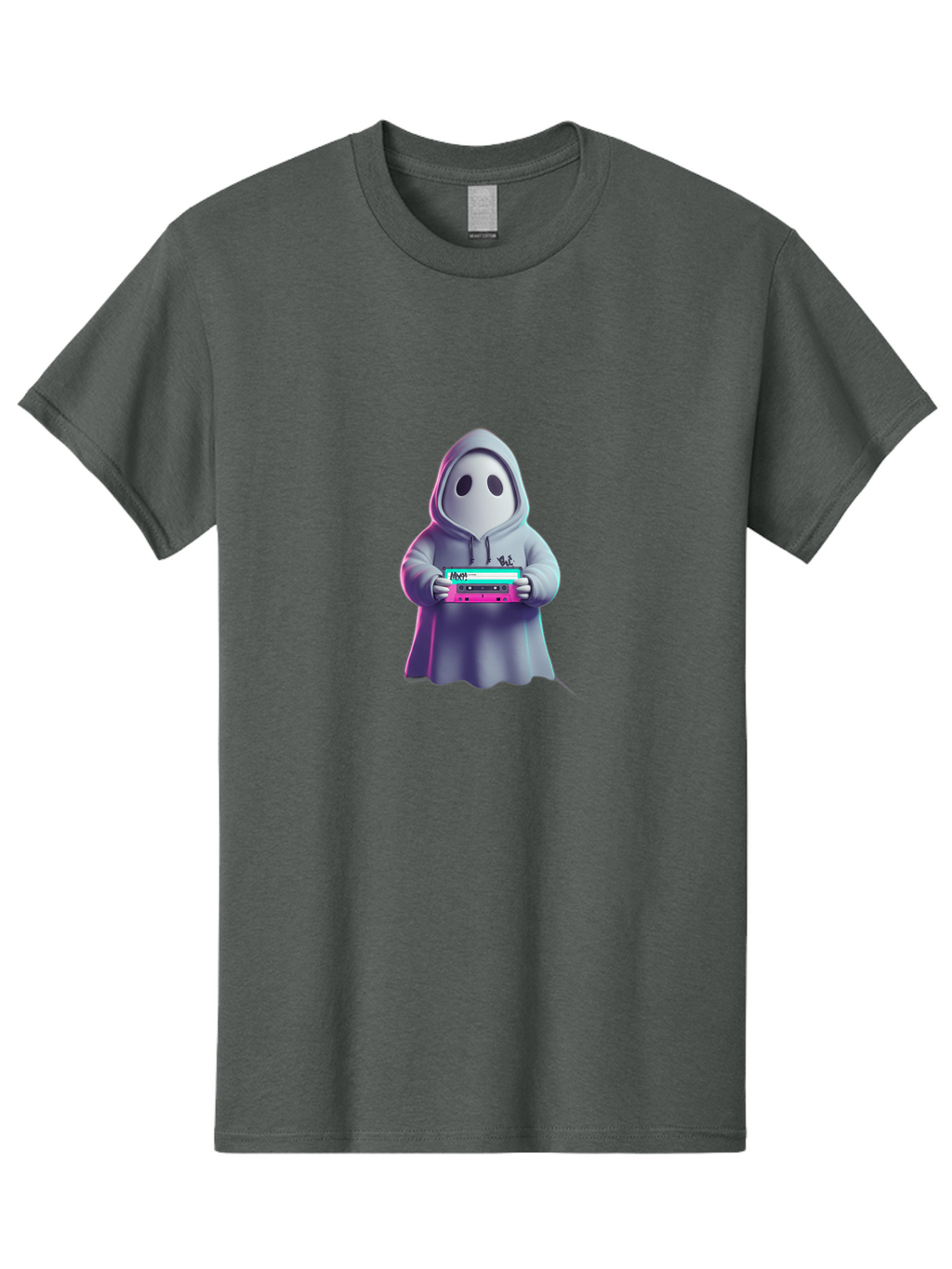Ghost-In-Hooded-Robe-Holding-Synthesizer Men'S Graphic Tee, 100% Cotton, Comfortable Casual Summer Wear, Machine Washable, Vintage Camera, Old Camera, Antique Camera, Black Camera, Classic Photography, Photography Equipment, Nostalgic Device, Bam516