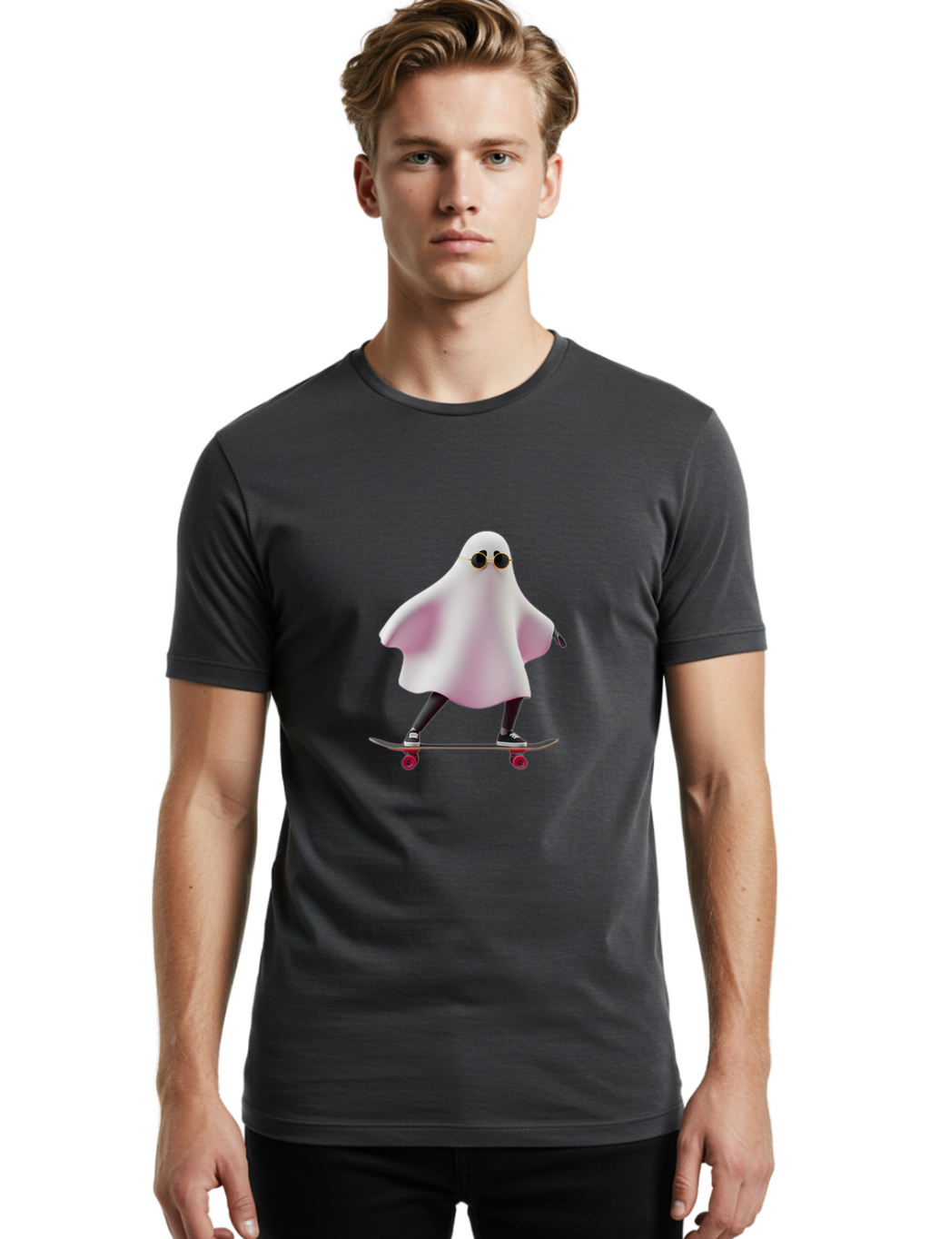 Ghost-On-Skateboard-2 Men'S Graphic Tee, 100% Cotton, Comfortable Casual Summer Wear, Machine Washable, Vintage Camera, Old Camera, Antique Camera, Black Camera, Classic Photography, Photography Equipment, Nostalgic Device, Film Camera, Bam519