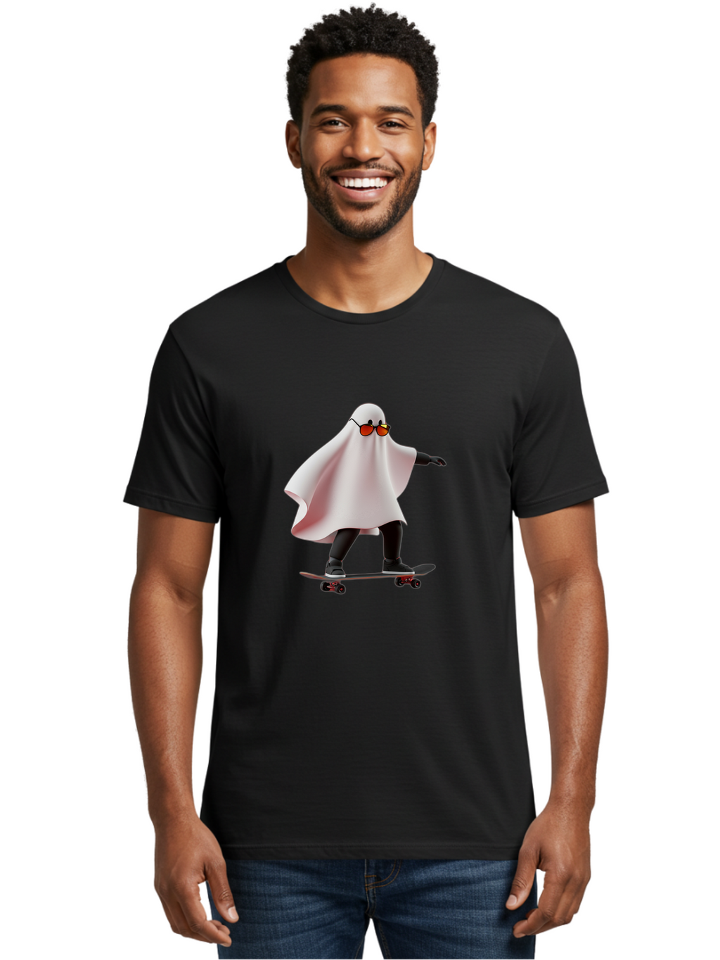 Ghost-On-Skateboard Men'S Graphic Tee, 100% Cotton, Comfortable Casual Summer Wear, Machine Washable, Vintage Camera, Old Camera, Antique Camera, Black Camera, Classic Photography, Photography Equipment, Nostalgic Device, Film Camera, Bam520