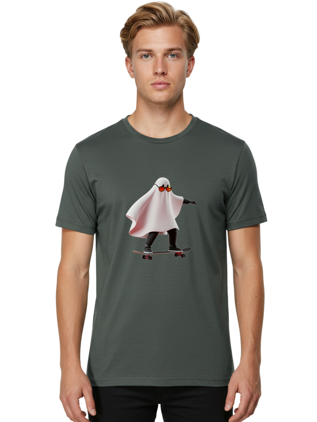 Ghost-On-Skateboard Men'S Graphic Tee, 100% Cotton, Comfortable Casual Summer Wear, Machine Washable, Vintage Camera, Old Camera, Antique Camera, Black Camera, Classic Photography, Photography Equipment, Nostalgic Device, Film Camera, Bam520