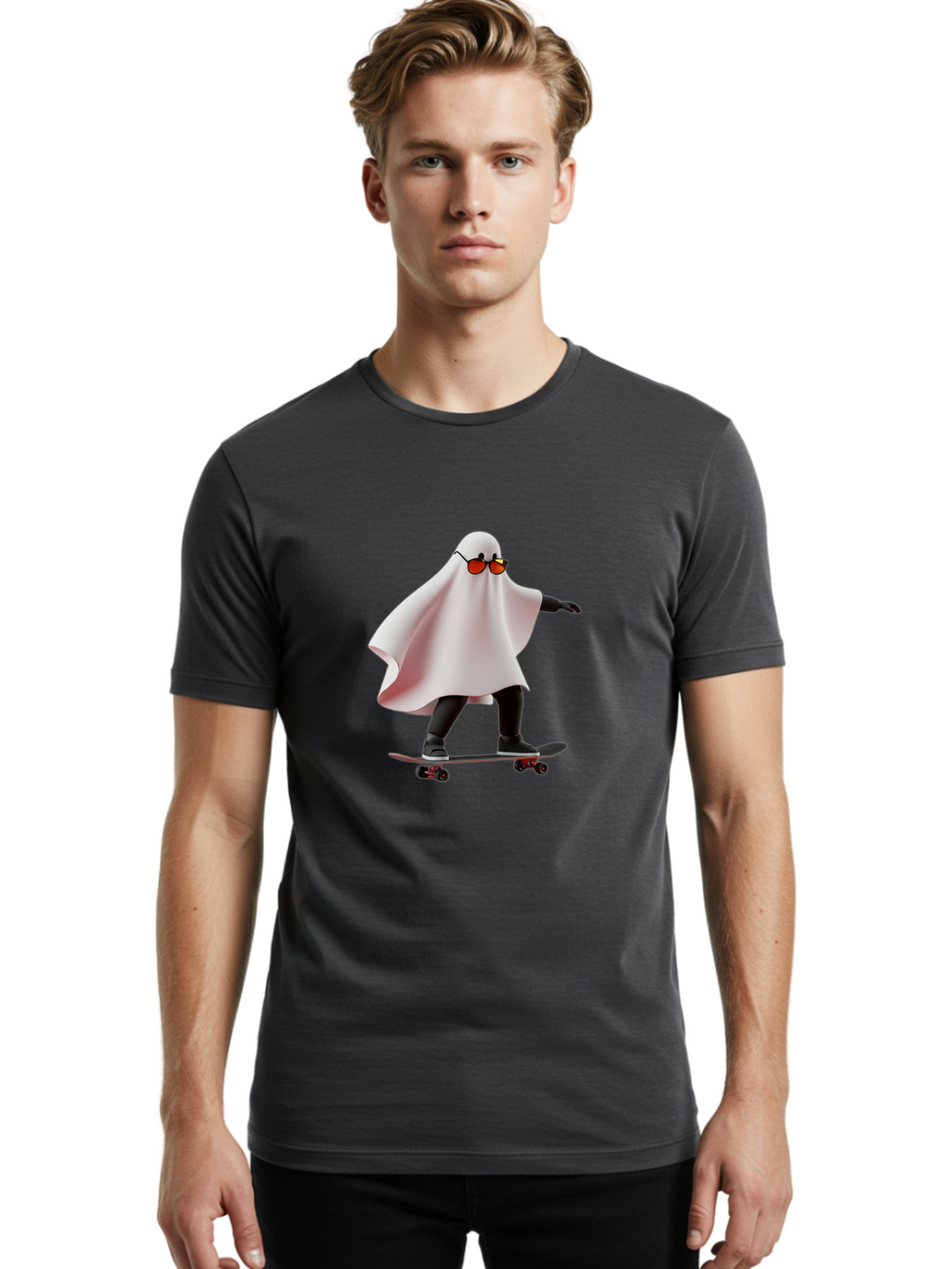 Ghost-On-Skateboard Men'S Graphic Tee, 100% Cotton, Comfortable Casual Summer Wear, Machine Washable, Vintage Camera, Old Camera, Antique Camera, Black Camera, Classic Photography, Photography Equipment, Nostalgic Device, Film Camera, Bam520
