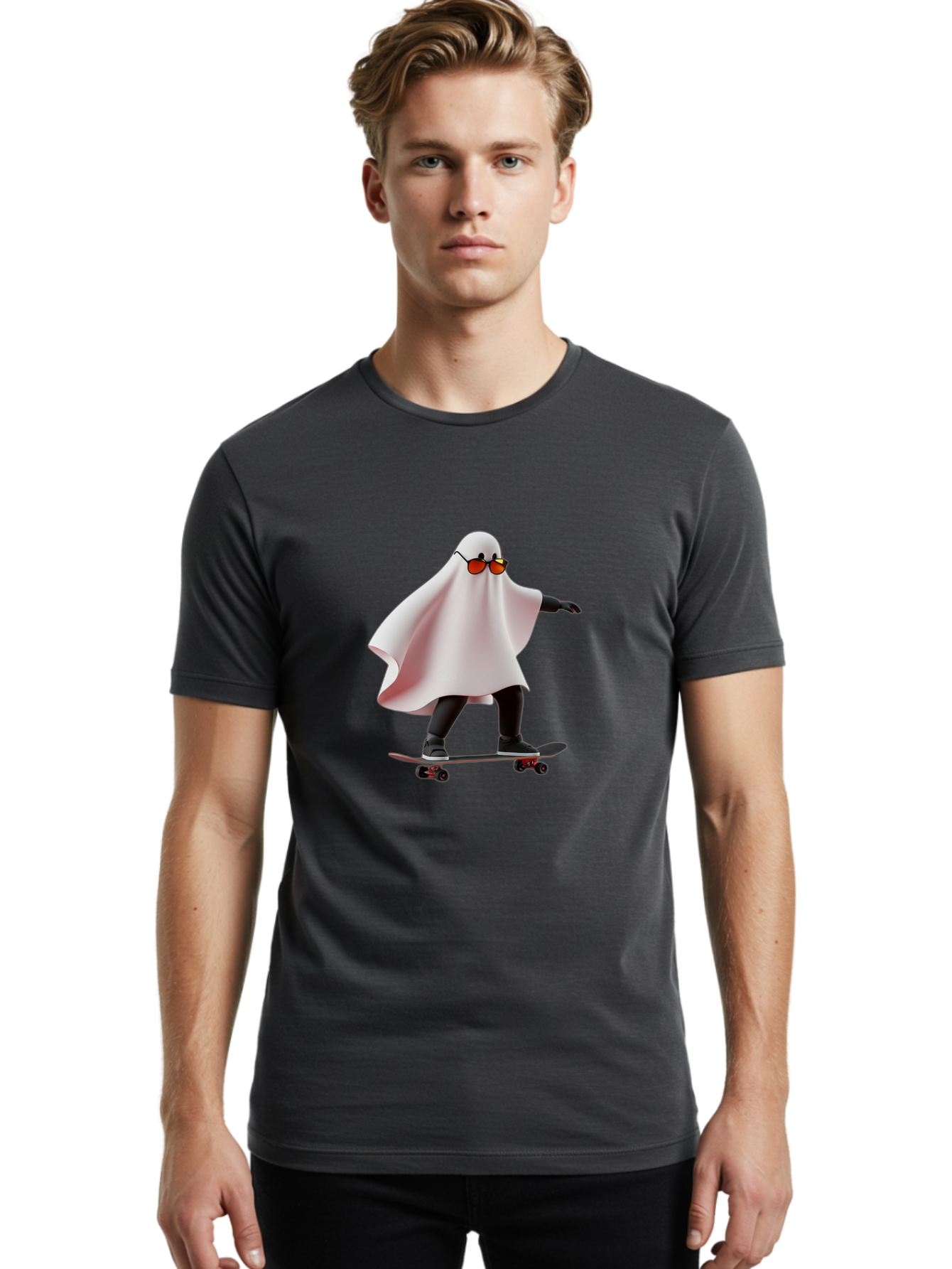Ghost-On-Skateboard Men'S Graphic Tee, 100% Cotton, Comfortable Casual Summer Wear, Machine Washable, Vintage Camera, Old Camera, Antique Camera, Black Camera, Classic Photography, Photography Equipment, Nostalgic Device, Film Camera, Bam520