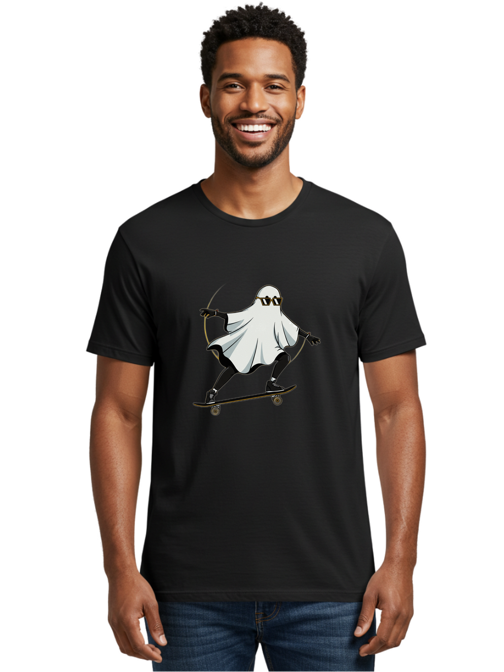 Ghost-Skateboarder-2 Men'S Graphic Tee, 100% Cotton, Comfortable Casual Summer Wear, Machine Washable, Vintage Camera, Old Camera, Antique Camera, Black Camera, Classic Photography, Photography Equipment, Nostalgic Device, Film Camera, Bam524