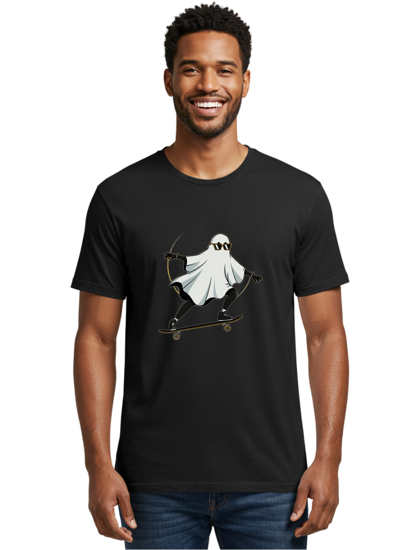 Ghost-Skateboarder-2 Men'S Graphic Tee, 100% Cotton, Comfortable Casual Summer Wear, Machine Washable, Vintage Camera, Old Camera, Antique Camera, Black Camera, Classic Photography, Photography Equipment, Nostalgic Device, Film Camera, Bam524