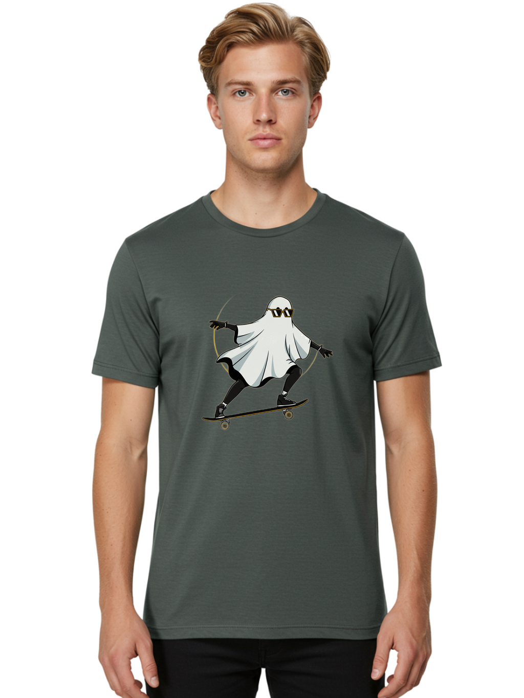 Ghost-Skateboarder-2 Men'S Graphic Tee, 100% Cotton, Comfortable Casual Summer Wear, Machine Washable, Vintage Camera, Old Camera, Antique Camera, Black Camera, Classic Photography, Photography Equipment, Nostalgic Device, Film Camera, Bam524