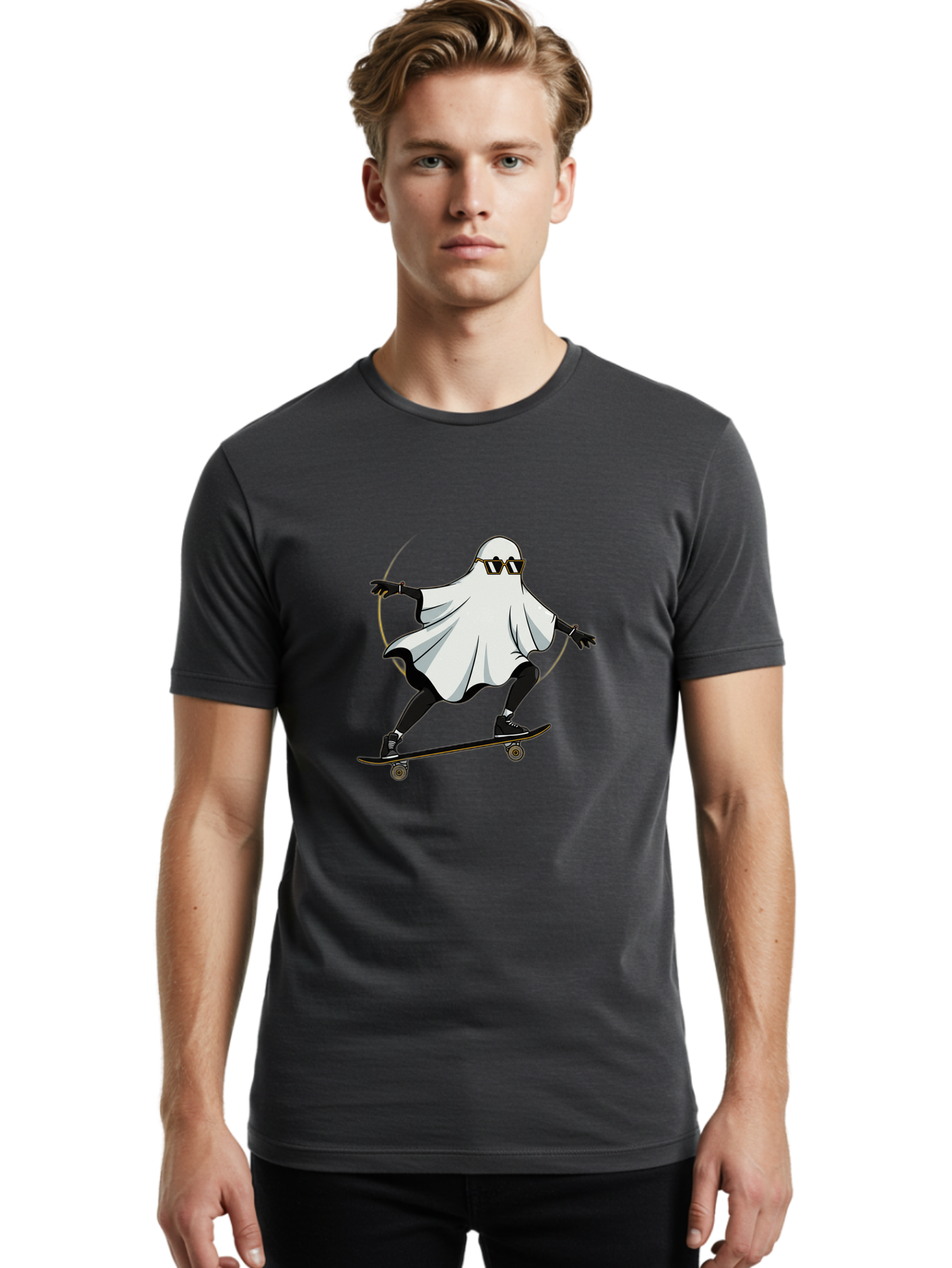 Ghost-Skateboarder-2 Men'S Graphic Tee, 100% Cotton, Comfortable Casual Summer Wear, Machine Washable, Vintage Camera, Old Camera, Antique Camera, Black Camera, Classic Photography, Photography Equipment, Nostalgic Device, Film Camera, Bam524