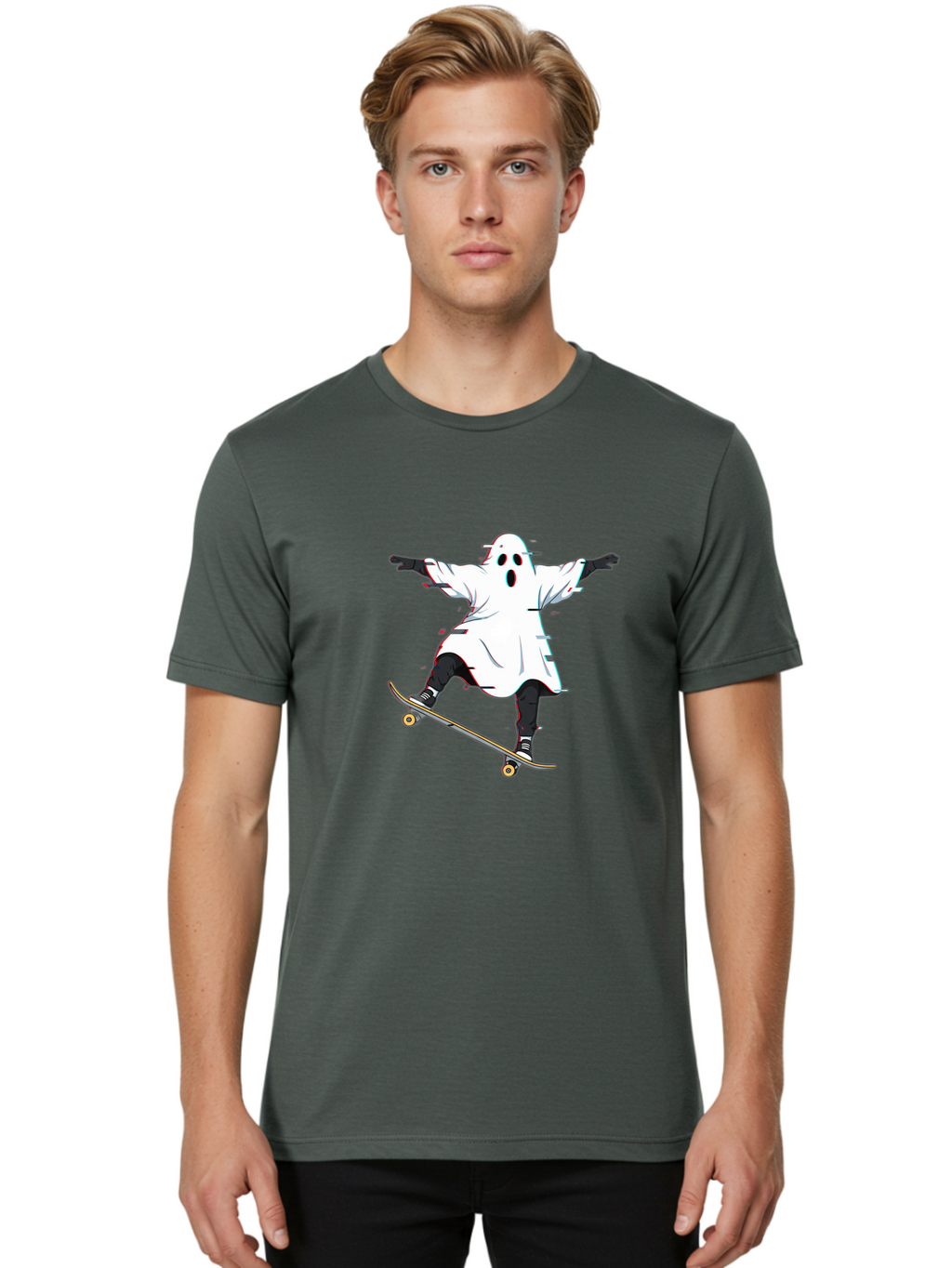 Ghost-Skateboarder-3 Men'S Graphic Tee, 100% Cotton, Comfortable Casual Summer Wear, Machine Washable, Vintage Camera, Old Camera, Antique Camera, Black Camera, Classic Photography, Photography Equipment, Nostalgic Device, Film Camera, Bam525