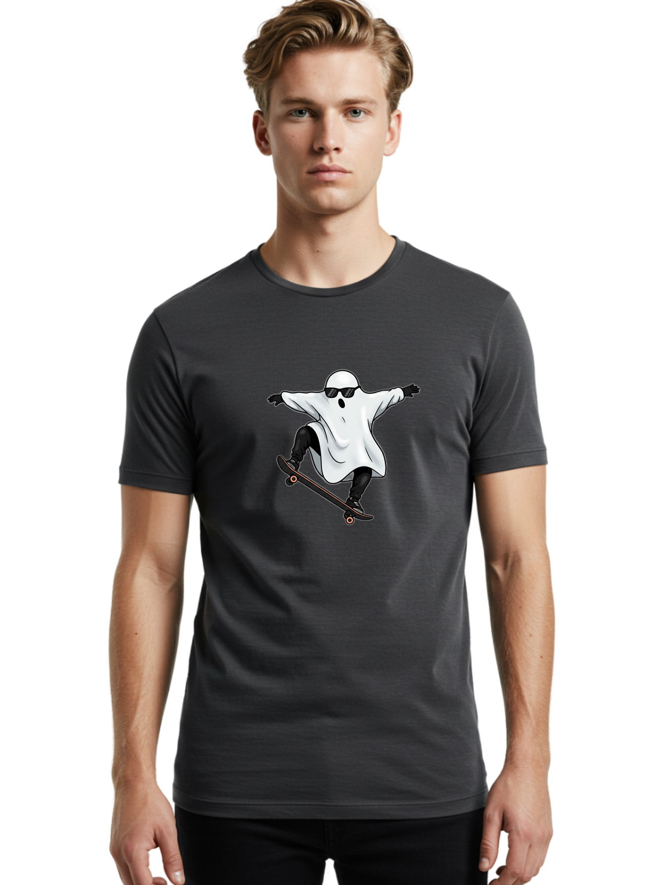 Ghost-Skateboarder Men'S Graphic Tee, 100% Cotton, Comfortable Casual Summer Wear, Machine Washable, Vintage Camera, Old Camera, Antique Camera, Black Camera, Classic Photography, Photography Equipment, Nostalgic Device, Film Camera, Bam527