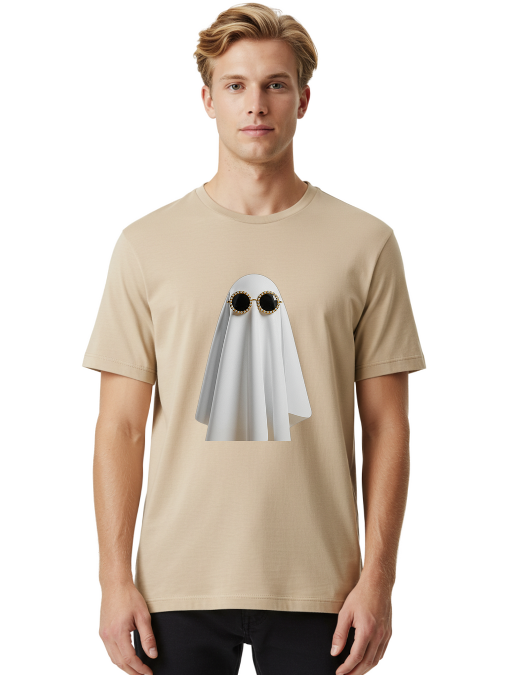 Ghost-Sunglasses-2 Men'S Graphic Tee, 100% Cotton, Comfortable Casual Summer Wear, Machine Washable, Vintage Camera, Old Camera, Antique Camera, Black Camera, Classic Photography, Photography Equipment, Nostalgic Device, Film Camera, Bam529