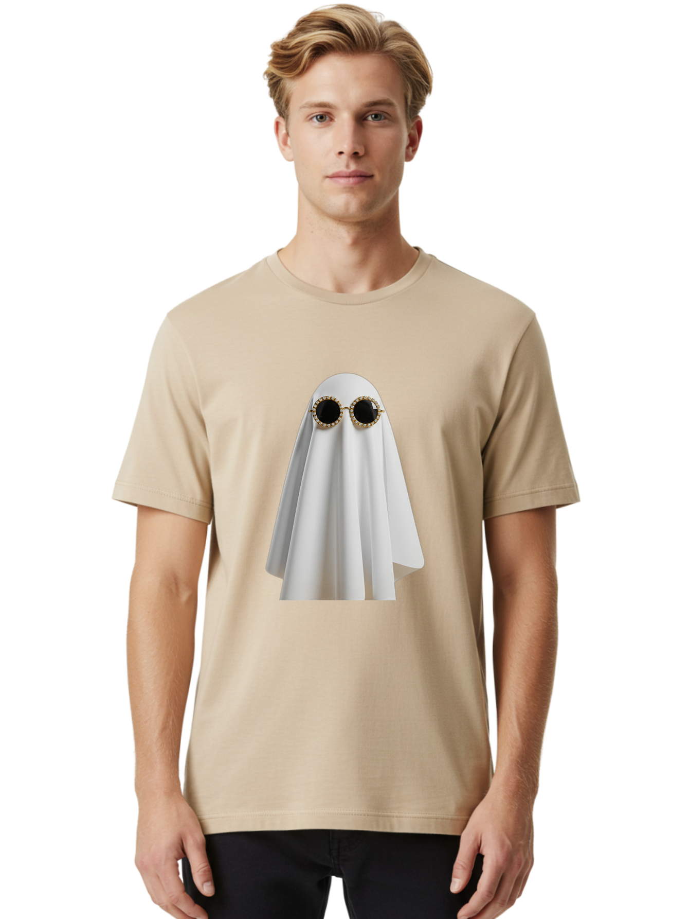 Ghost-Sunglasses-2 Men'S Graphic Tee, 100% Cotton, Comfortable Casual Summer Wear, Machine Washable, Vintage Camera, Old Camera, Antique Camera, Black Camera, Classic Photography, Photography Equipment, Nostalgic Device, Film Camera, Bam529