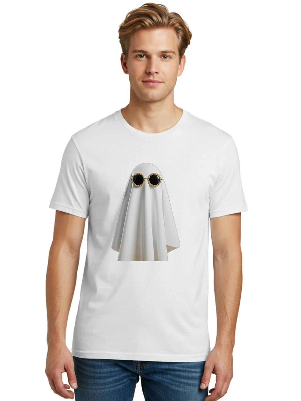 Ghost-Sunglasses-2 Men'S Graphic Tee, 100% Cotton, Comfortable Casual Summer Wear, Machine Washable, Vintage Camera, Old Camera, Antique Camera, Black Camera, Classic Photography, Photography Equipment, Nostalgic Device, Film Camera, Bam529