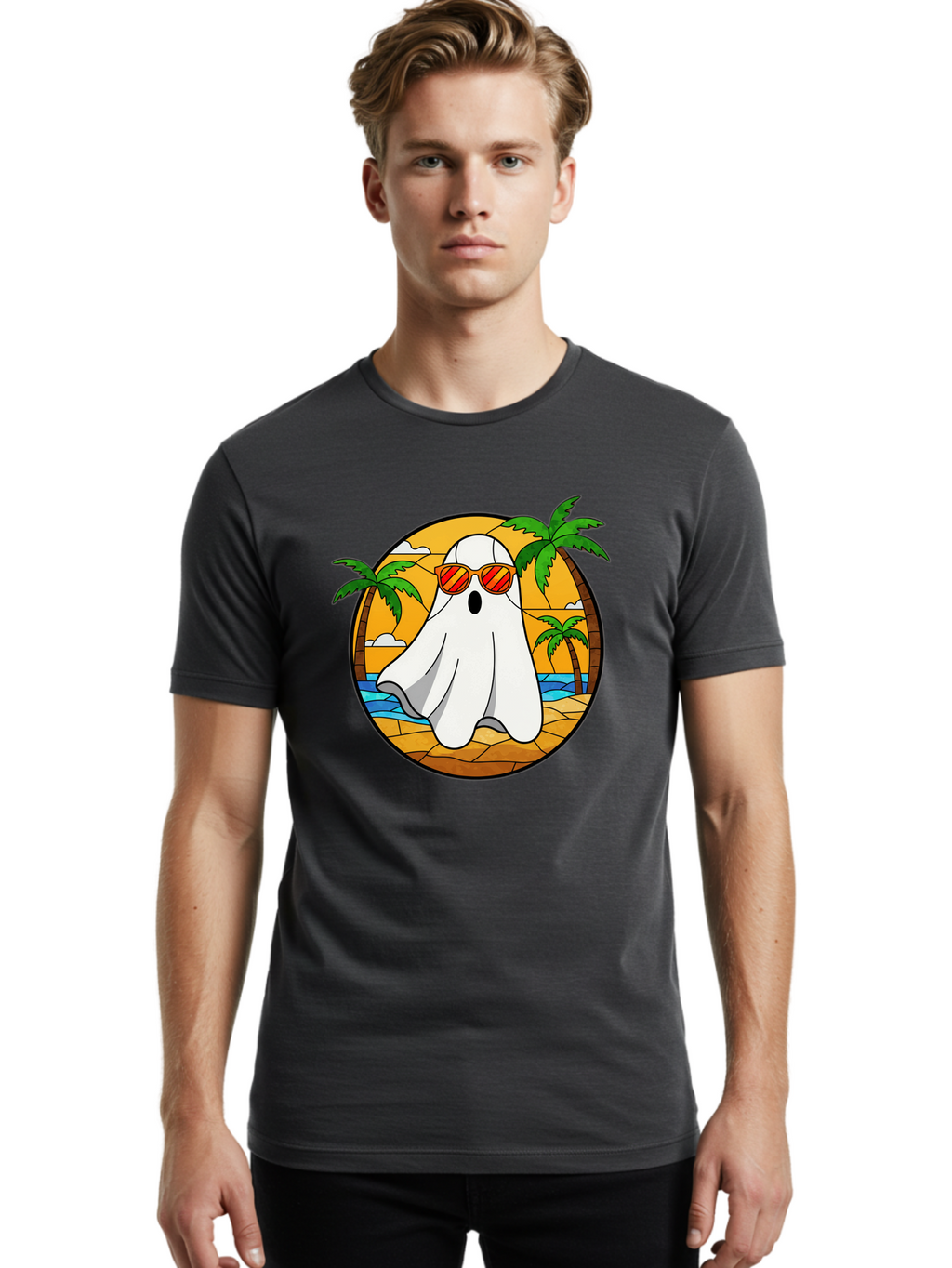 Ghost-Sunglasses-Beach Men'S Graphic Tee, 100% Cotton, Comfortable Casual Summer Wear, Machine Washable, Vintage Camera, Old Camera, Antique Camera, Black Camera, Classic Photography, Photography Equipment, Nostalgic Device, Film Camera, Bam530