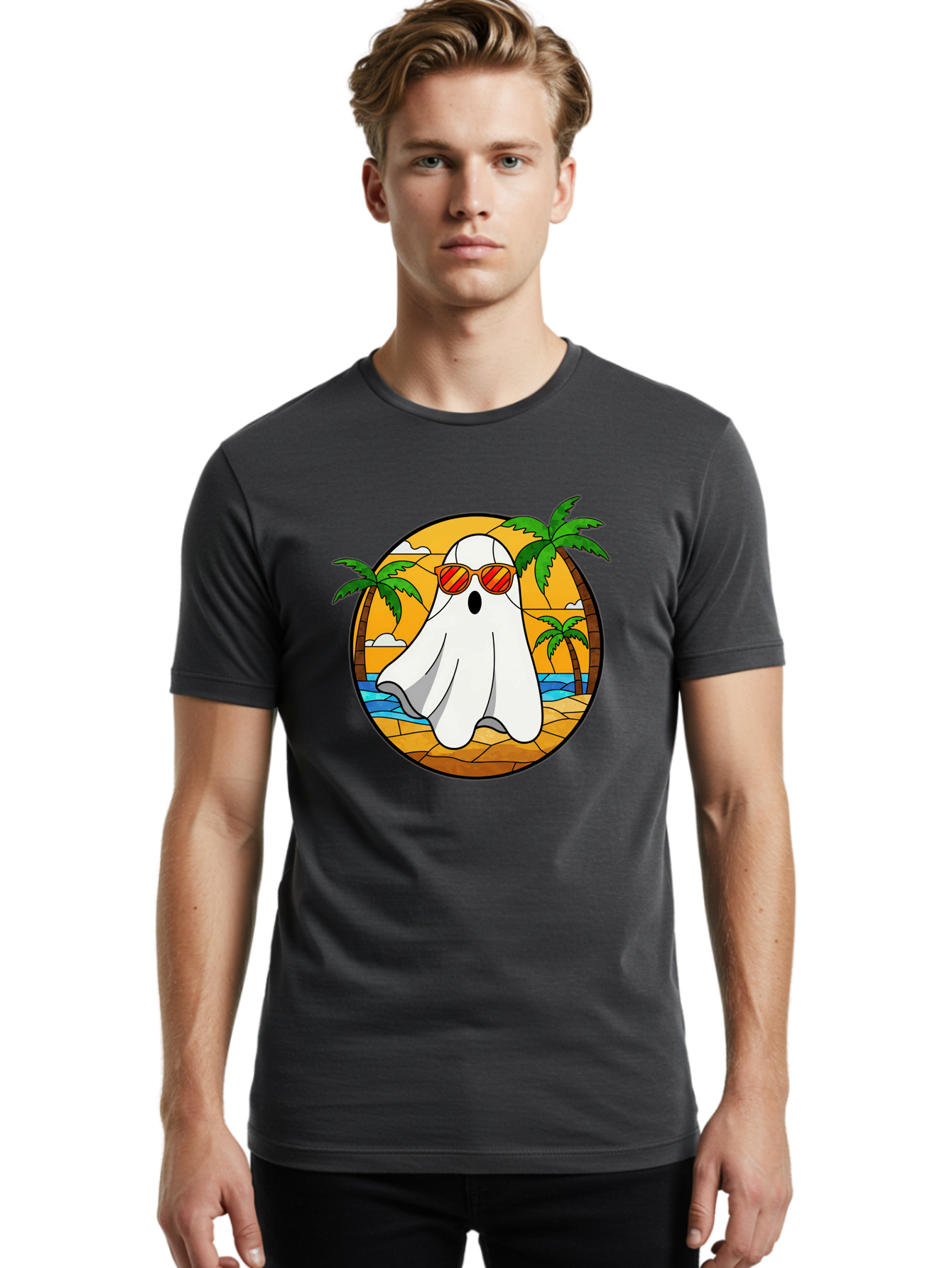 Ghost-Sunglasses-Beach Men'S Graphic Tee, 100% Cotton, Comfortable Casual Summer Wear, Machine Washable, Vintage Camera, Old Camera, Antique Camera, Black Camera, Classic Photography, Photography Equipment, Nostalgic Device, Film Camera, Bam530
