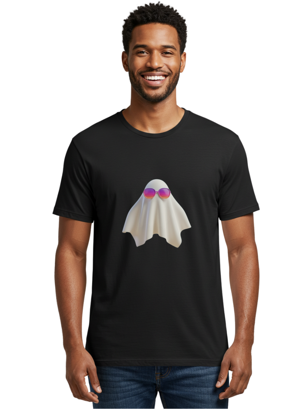 Ghost-Wearing-Sunglasses Men'S Graphic Tee, 100% Cotton, Comfortable Casual Summer Wear, Machine Washable, Vintage Camera, Old Camera, Antique Camera, Black Camera, Classic Photography, Photography Equipment, Nostalgic Device, Film Camera, Bam533