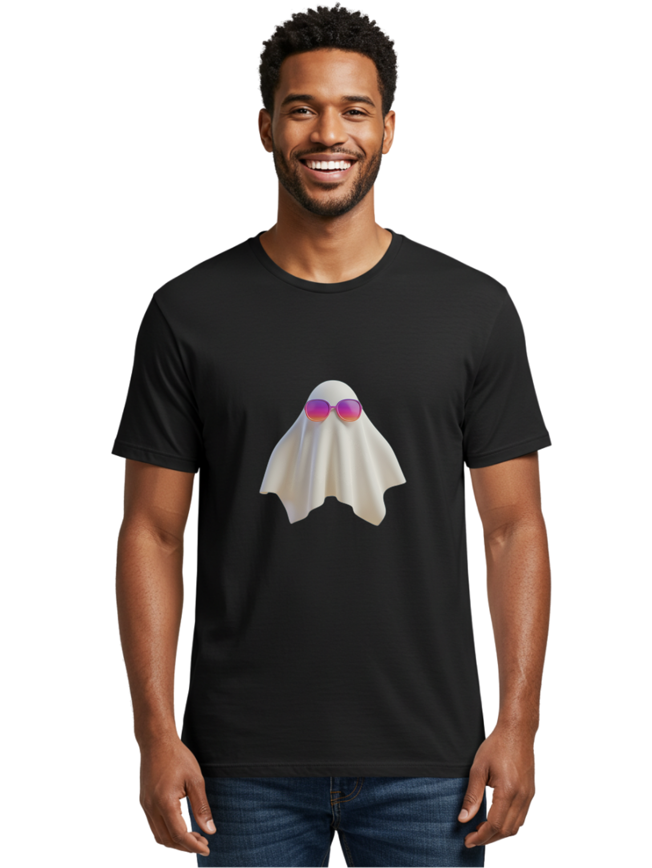 Ghost-Wearing-Sunglasses Men'S Graphic Tee, 100% Cotton, Comfortable Casual Summer Wear, Machine Washable, Vintage Camera, Old Camera, Antique Camera, Black Camera, Classic Photography, Photography Equipment, Nostalgic Device, Film Camera, Bam533