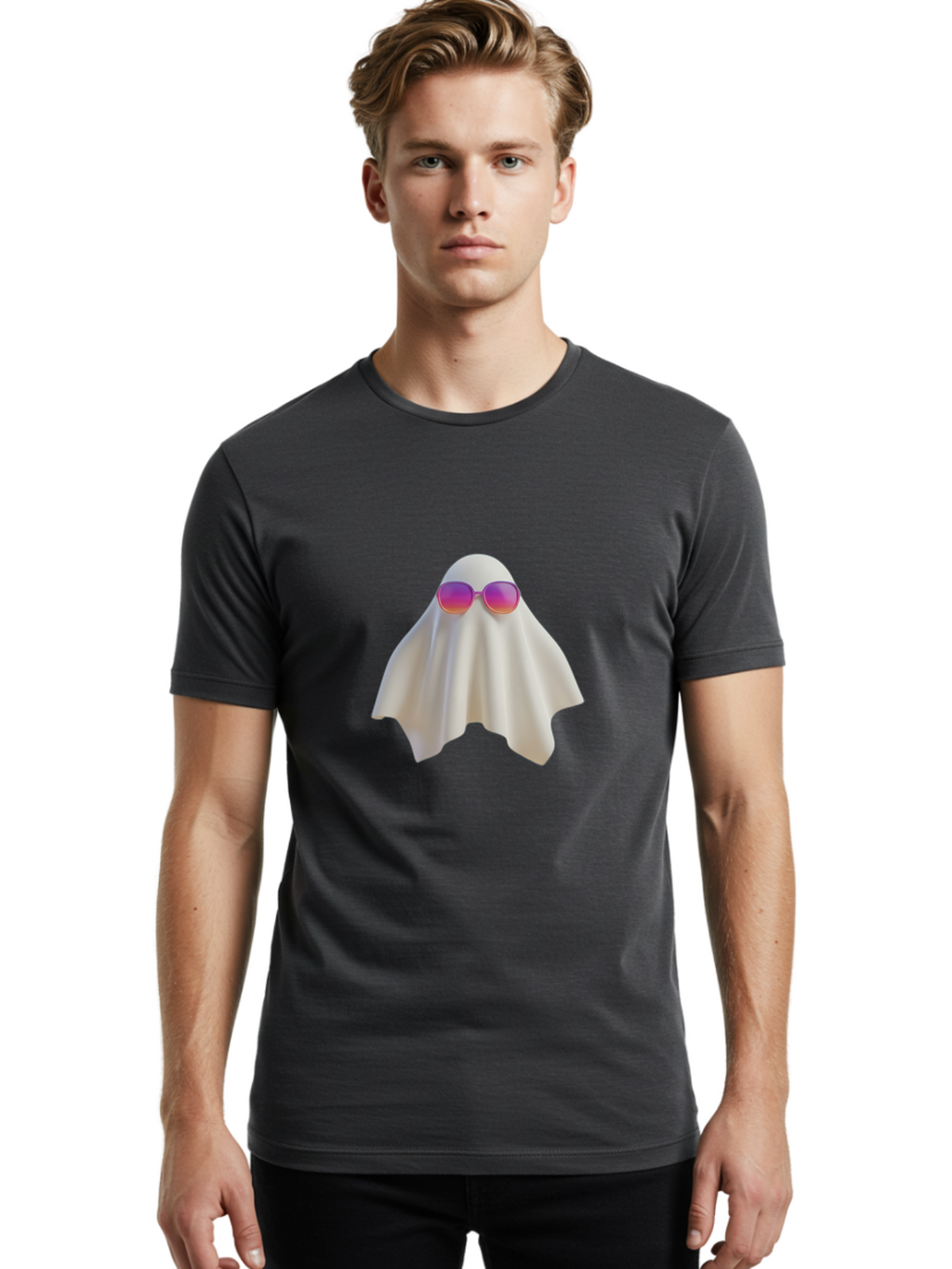 Ghost-Wearing-Sunglasses Men'S Graphic Tee, 100% Cotton, Comfortable Casual Summer Wear, Machine Washable, Vintage Camera, Old Camera, Antique Camera, Black Camera, Classic Photography, Photography Equipment, Nostalgic Device, Film Camera, Bam533