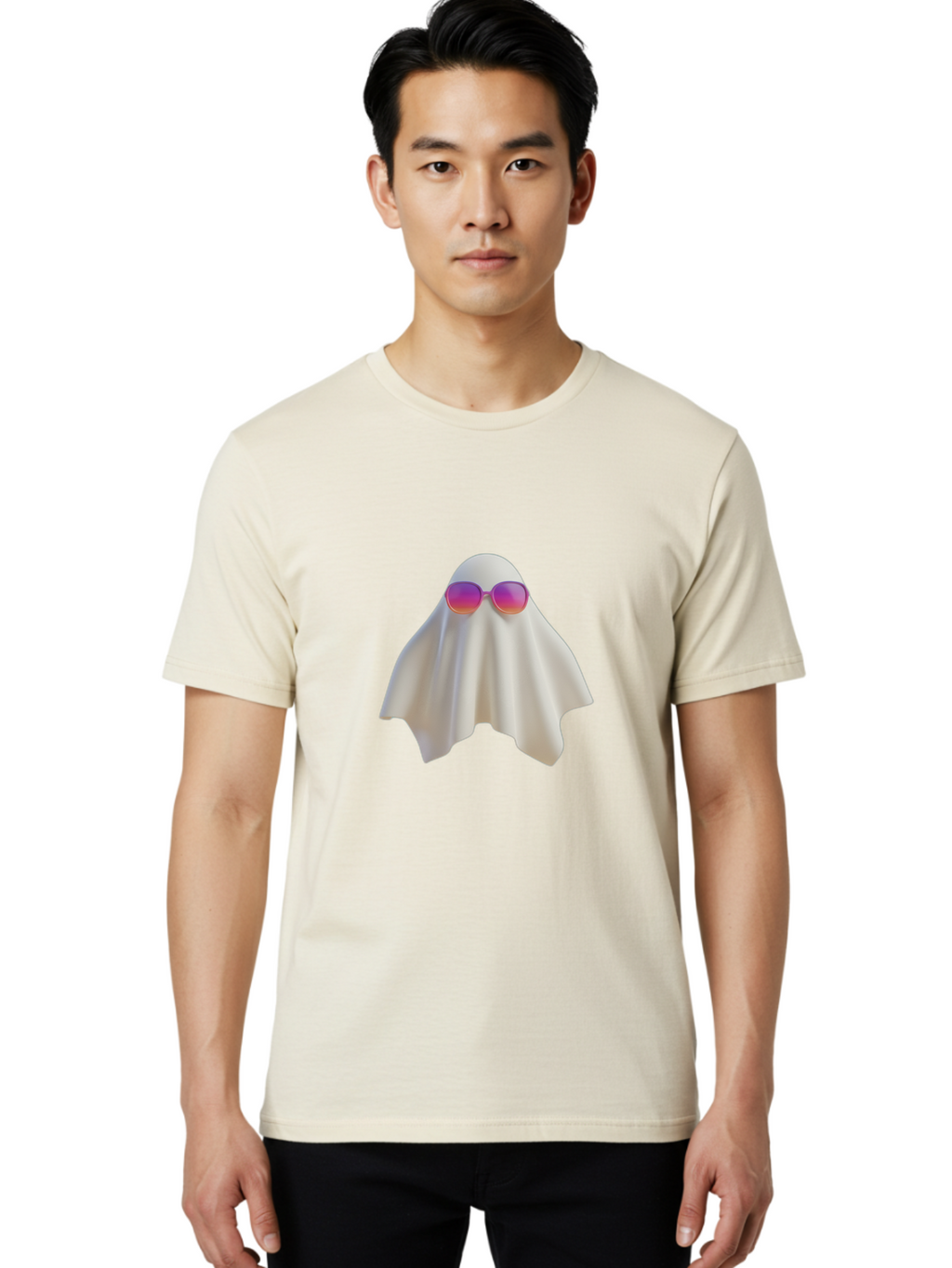 Ghost-Wearing-Sunglasses Men'S Graphic Tee, 100% Cotton, Comfortable Casual Summer Wear, Machine Washable, Vintage Camera, Old Camera, Antique Camera, Black Camera, Classic Photography, Photography Equipment, Nostalgic Device, Film Camera, Bam533