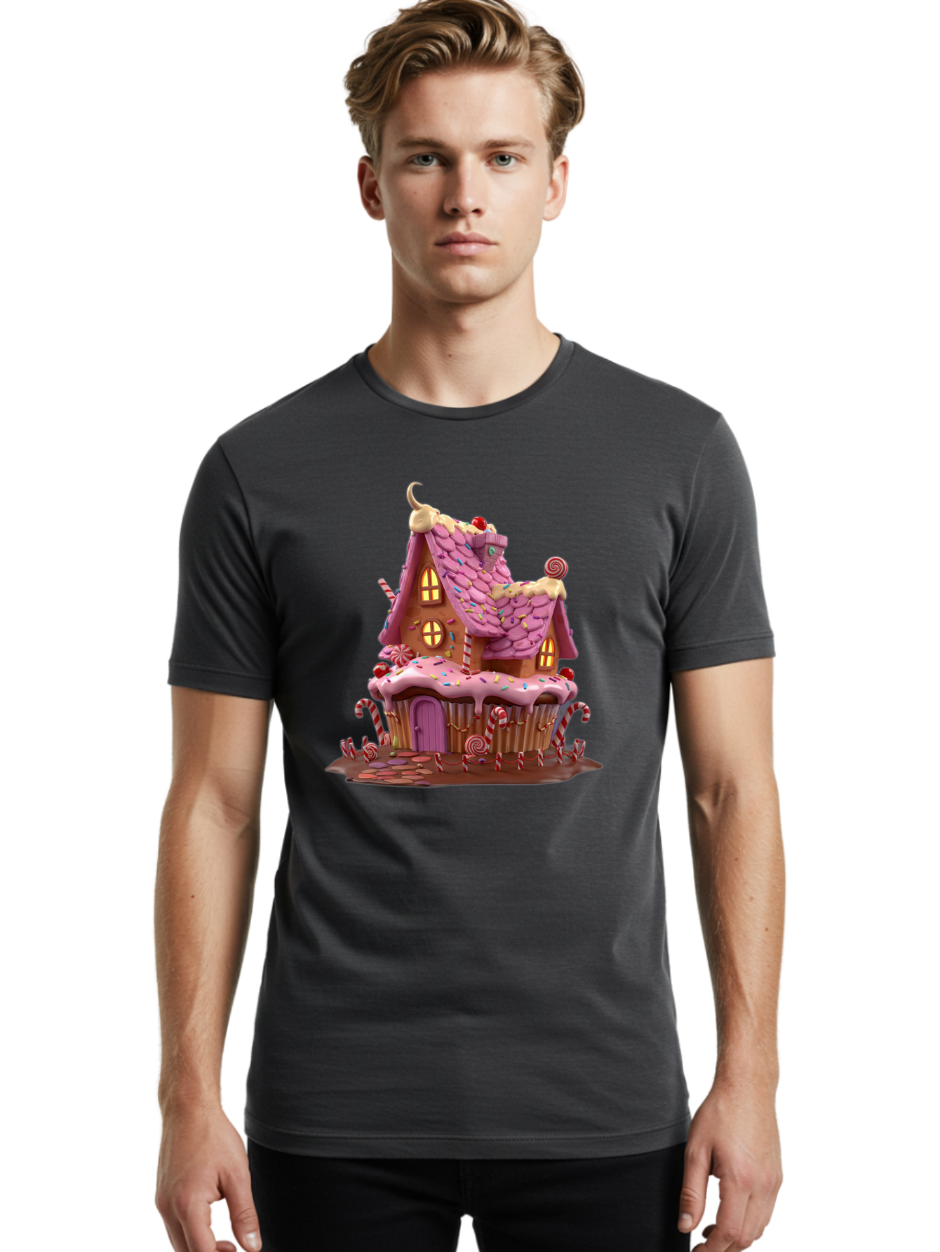 Gingerbread-House-Cupcake-1 Men'S Graphic Tee, 100% Cotton, Comfortable Casual Summer Wear, Machine Washable, Vintage Camera, Old Camera, Antique Camera, Black Camera, Classic Photography, Photography Equipment, Nostalgic Device, Film Camera, Bam538