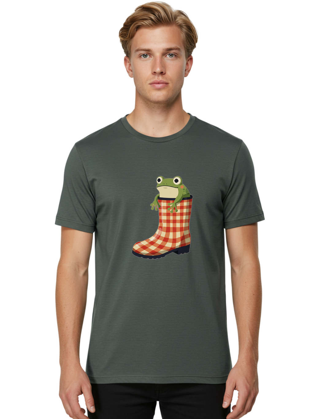 Gingham-Boot-Frog Men'S Graphic Tee, 100% Cotton, Comfortable Casual Summer Wear, Machine Washable, Vintage Camera, Old Camera, Antique Camera, Black Camera, Classic Photography, Photography Equipment, Nostalgic Device, Film Camera, Camera Art Bam544