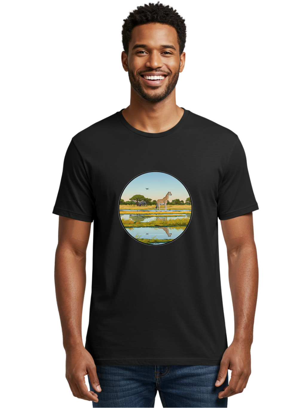 Giraffe-Scene Men'S Graphic Tee, 100% Cotton, Comfortable Casual Summer Wear, Machine Washable, Vintage Camera, Old Camera, Antique Camera, Black Camera, Classic Photography, Photography Equipment, Nostalgic Device, Film Camera, Camera Art Bam545