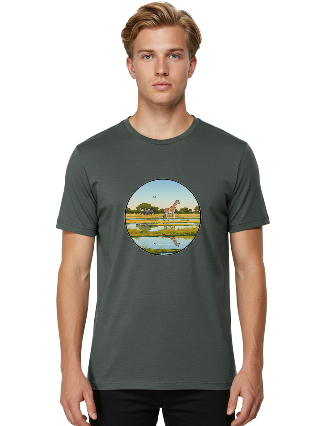 Giraffe-Scene Men'S Graphic Tee, 100% Cotton, Comfortable Casual Summer Wear, Machine Washable, Vintage Camera, Old Camera, Antique Camera, Black Camera, Classic Photography, Photography Equipment, Nostalgic Device, Film Camera, Camera Art Bam545